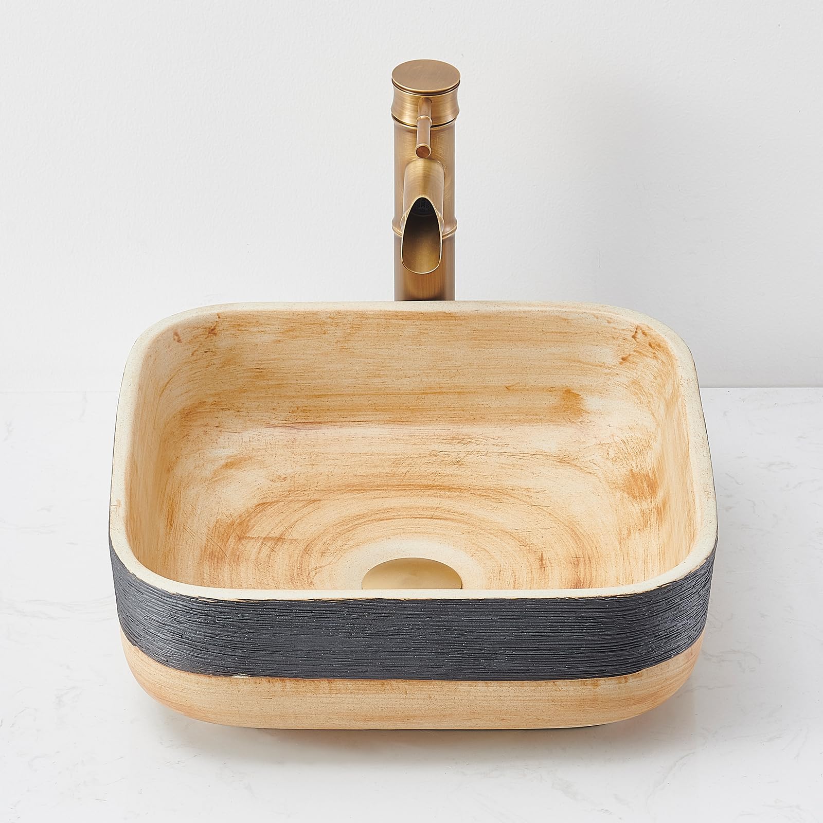 NATURFLAIR Lavabo da bagno in ceramica FCH5583 quadrato, 380 x 135 mm, fatto a mano, in ceramica quadrata…