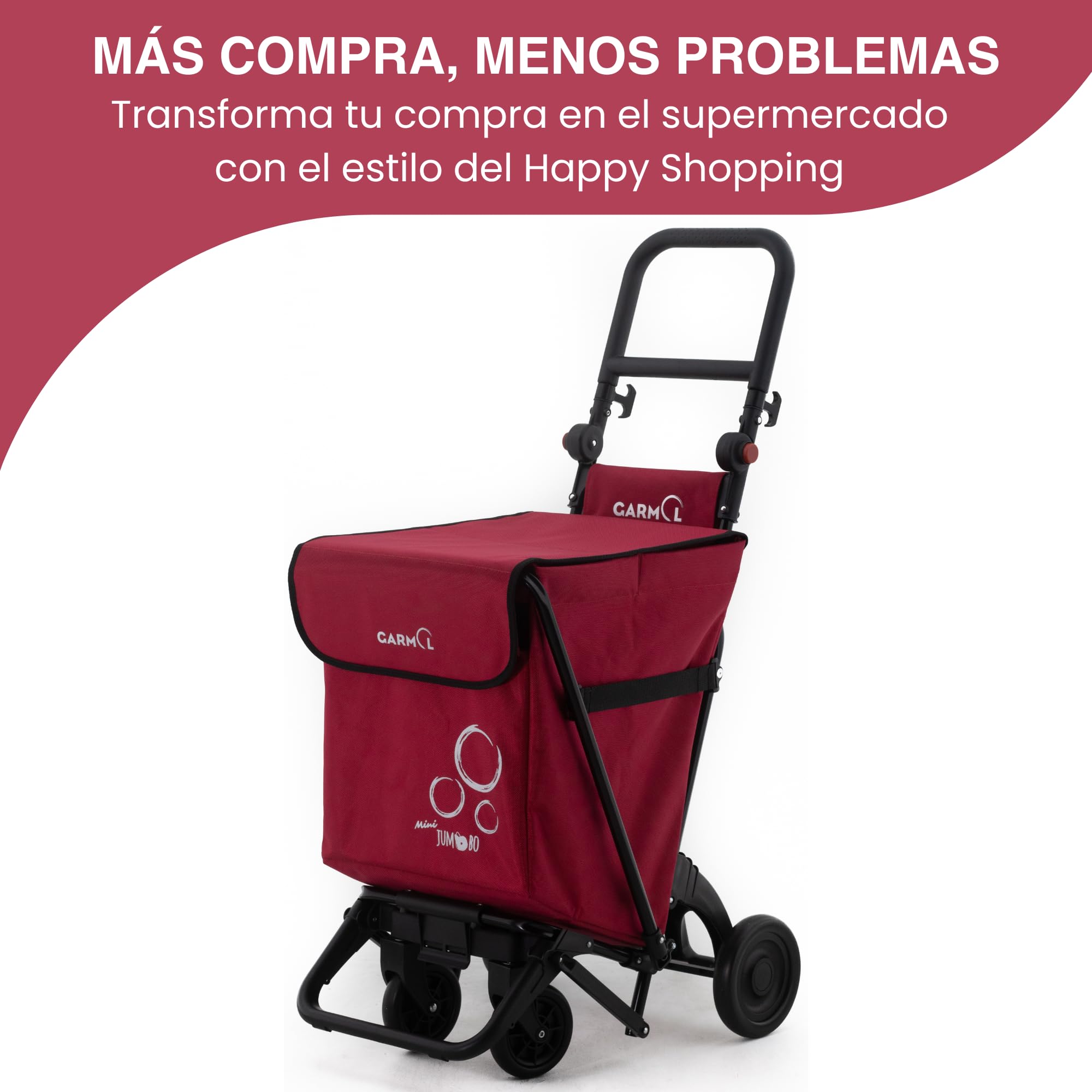 GARMOL Carro de la Compra Plegable 48 litros | Carro de la Compra 4 Ruedas Gran Capacidad | Carrito Compra 4 Ruedas Plegable Color Rojo