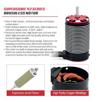 4282 1780KV V2 RC Sensorless Brushless Motor 4 Poles Rotor Replacement RC Car Motor with Temperature Control Port