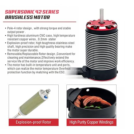 4282 1780KV V2 RC Sensorless Brushless Motor 4 Poles Rotor Replacement RC Car Motor with Temperature Control Port
