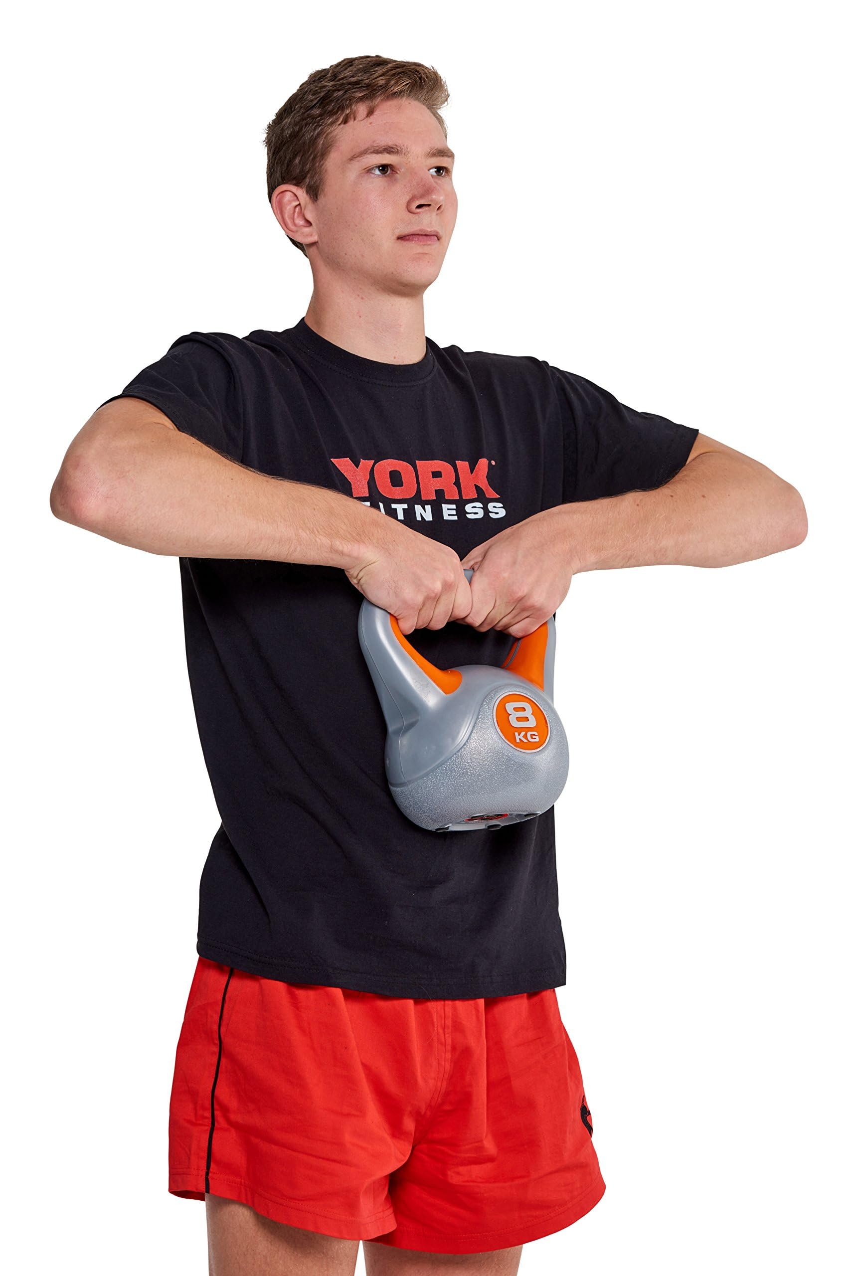 York Fitness Vinyl Kettlebell 8kg - Home Gym Equipment Perfect for Bodybuilding Weight Lifting Training Kettlebell, Orange - Image 2