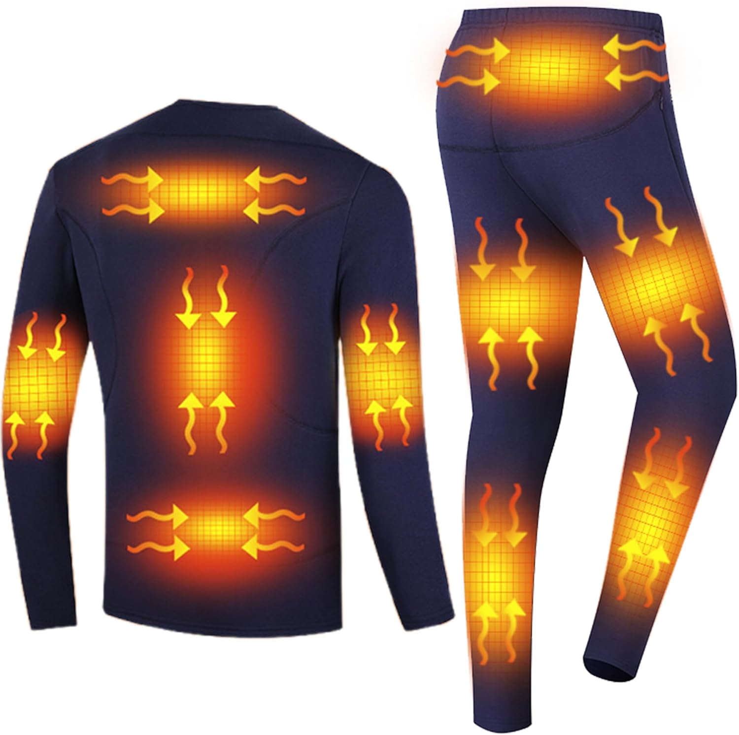 Men Heating Underwear Shirt and Pant, Electric Thermal Baselayer Top Bottom Outdoor Heated Long John Set for Hunting