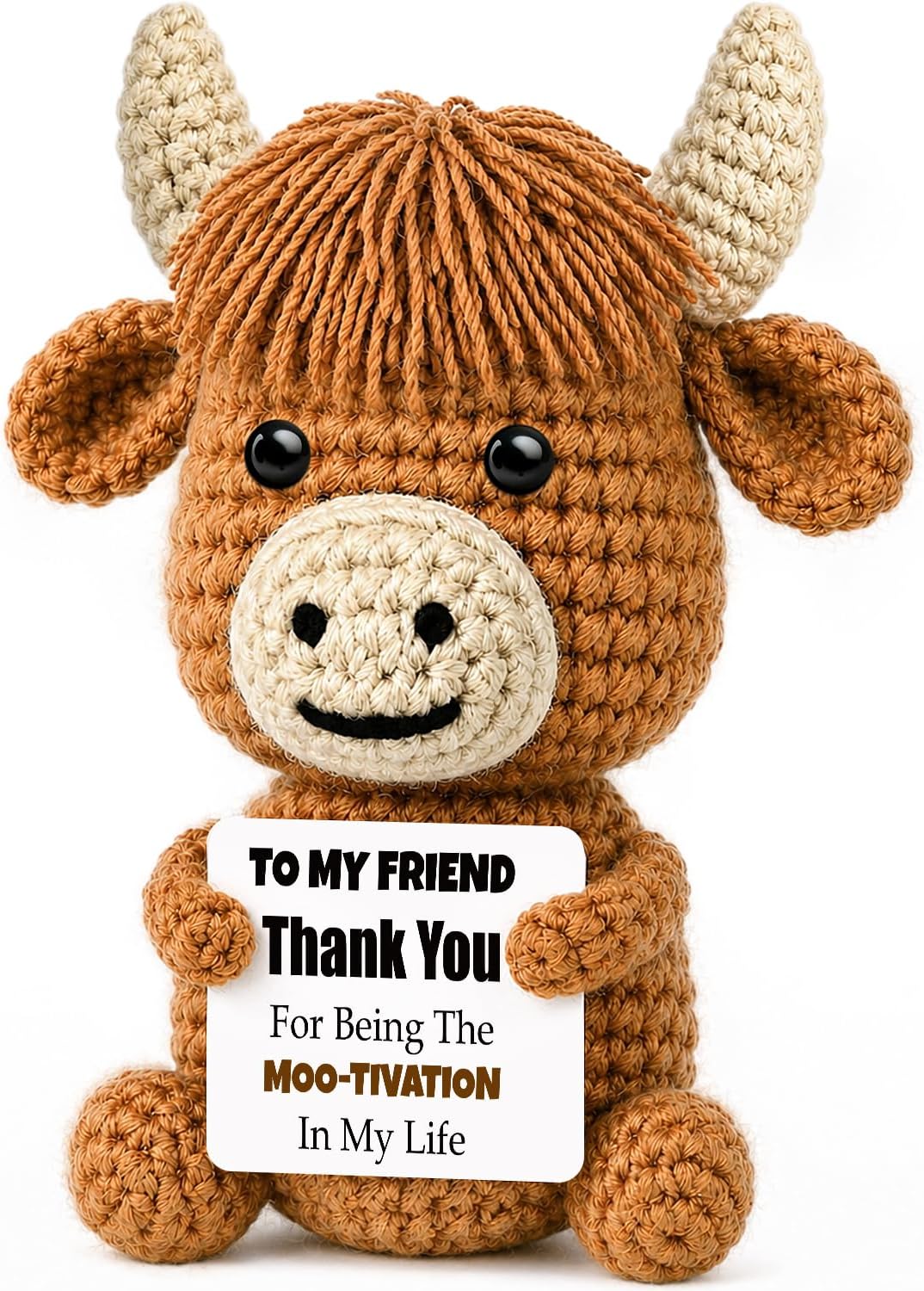 Crochet Highland Cow Thank You Appreciation Gifts for Friends Teahcer Nurse Coworkers Bestie,Best Friend Birthday Gifts for Women Long Distance Friendship,End of Year Gift for Teacer