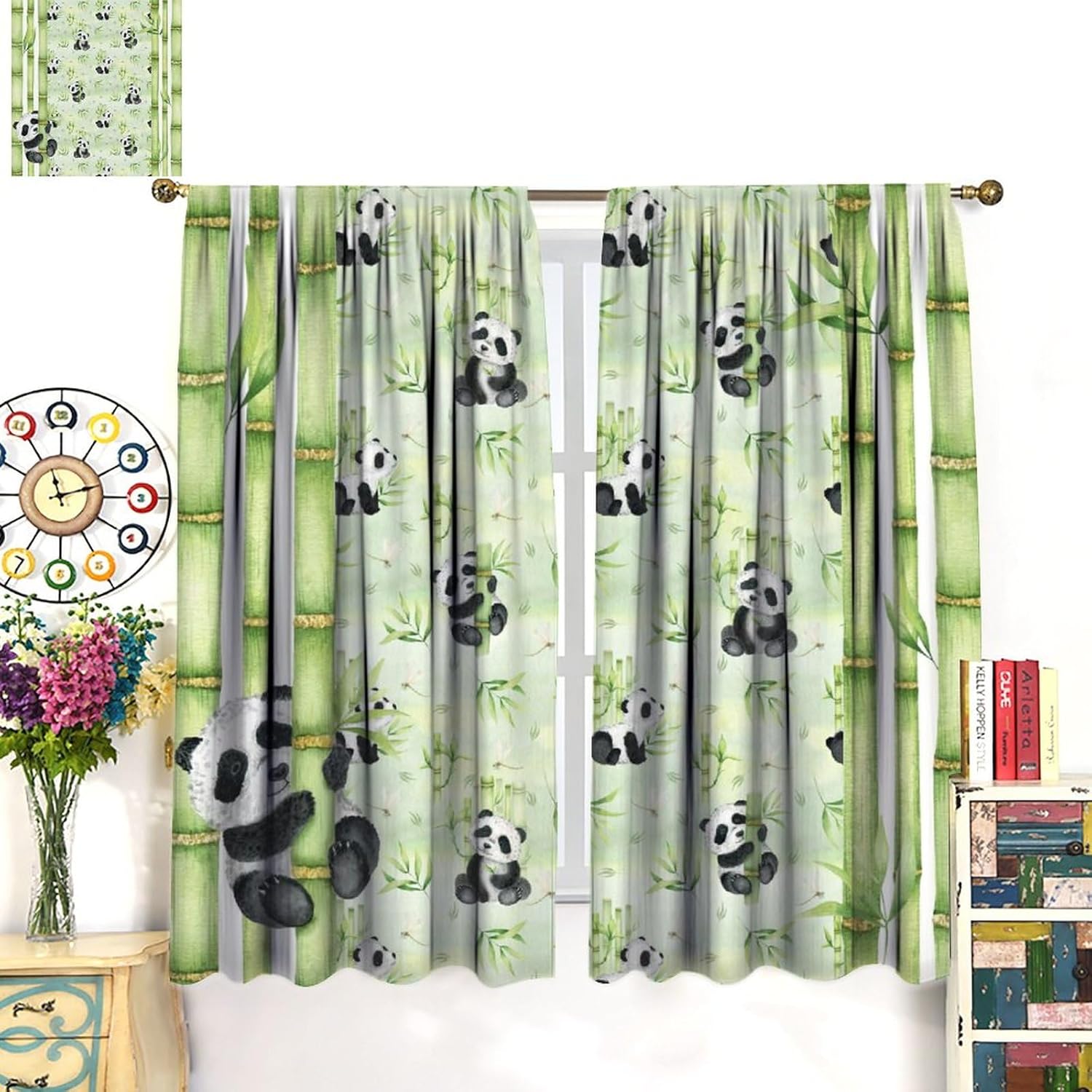 Cartoon Watercolor Panda Rod Pocket Curtains for Bedroom - Cute Nursery Baby Panda Bamboo Forest Print Window Drapes,Energy Saving Blackout Curtains 2 Panels 72" L x 31.5" W