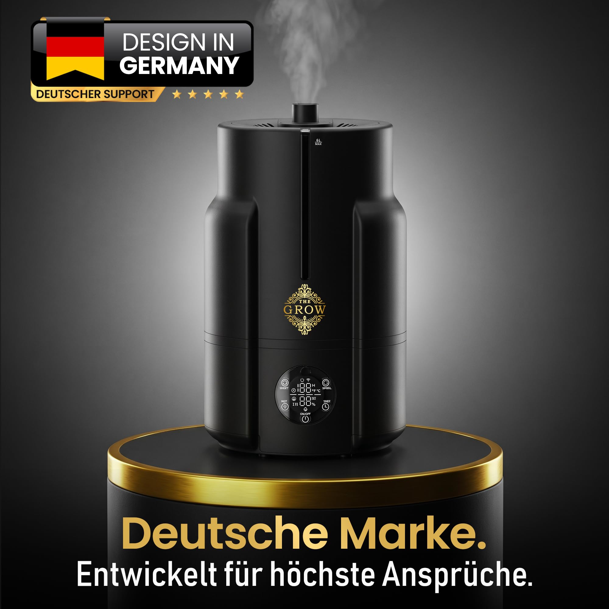 Nebel PRO Luftbefeuchter 6L für Growzelt und Growbox, Ultraschall-Luftbefeuchter mit Hygrostat 35–95%, 4 Nebelstufen, bis 450 ml/h, externer Sensor, Timer, Fernbedienung, Schlauch