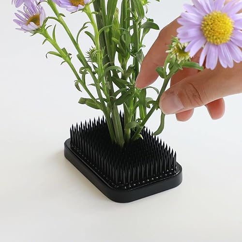Miniatura 7 de Wazakura Soporte de flores japonés negro Ikebana Kenzan rectangular cuadrado, hecho en Japón, herramienta de rana de alfiler floral - (3.2 pulgadas
