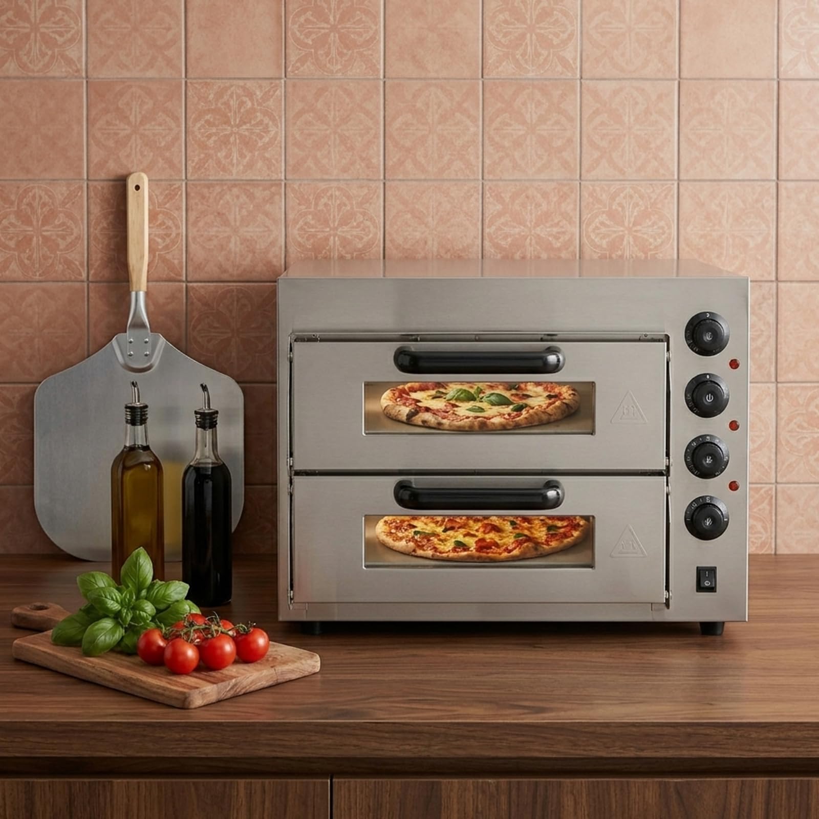 Forno elettrico a doppio piano, 3000 W, 50-350 °C, regolazione precisa della temperatura, funzione timer da 1 a 60 minuti, 20 l, in acciaio inox 201, con finestra resistente al calore, per ristoranti