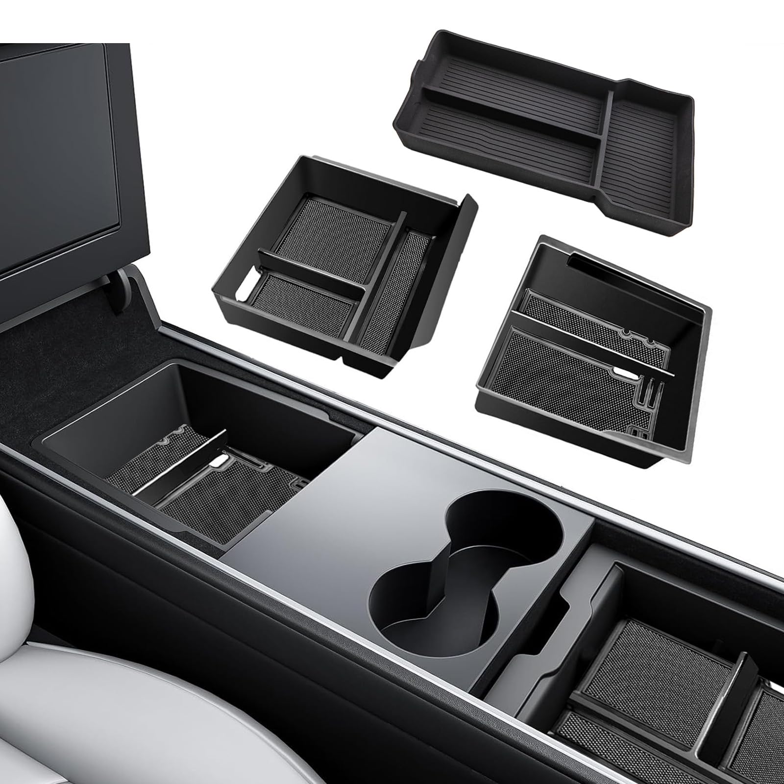For Tesla Model 3/Y/3 Highland Model Y Juniper 2025 Central Control Storage Box Organizer Tray Armrest Cubby Drawer Accessories - 34