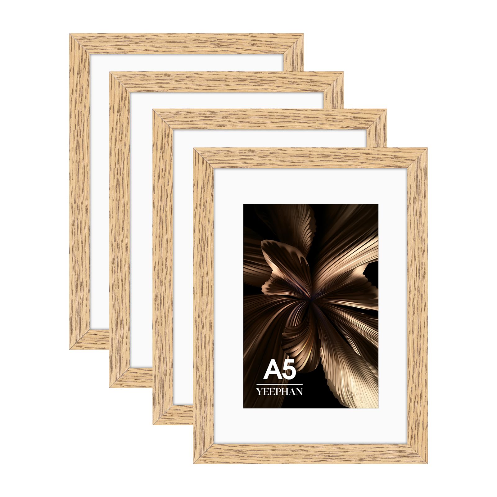 A5 Picture Frame - A5 Frames with Mount for 10x15 Prints, Light Wood Grain