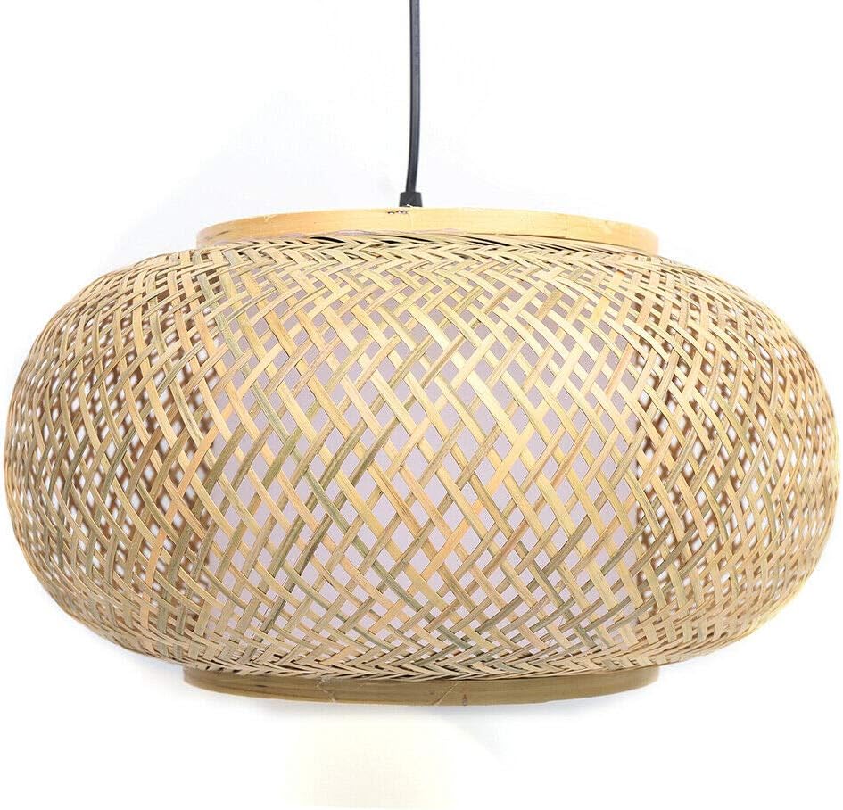 Hand-Woven Bamboo Pendant Light Bamboo Wicker Rattan Lantern Pendant Light Hanging Ceiling Lamp Fixture Wooden Boho Decor for Living Room Bedroom Kitchen Island