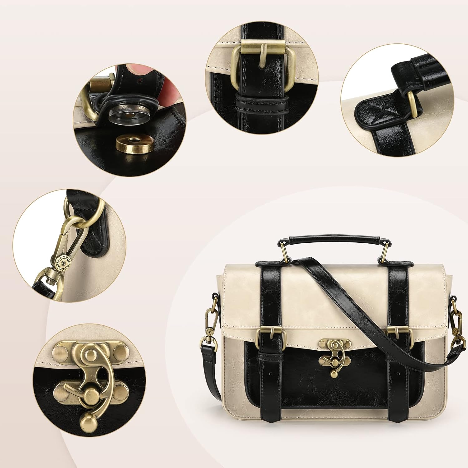 ECOSUSI Women PU Leather Satchel Purse Vintage Small College Crossbody Messenger Bag Work Cross-body Bag - Image 5