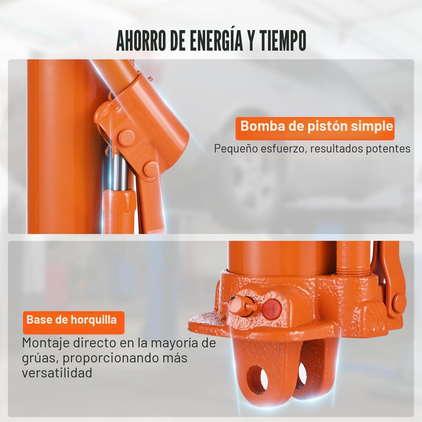 VEVOR Gato hidráulico de ariete Largo, Cilindro de elevación de Motor de 8 toneladas con Bomba de pistón único y Base de Horquilla, Cilindro de ariete hidráulico para polipastos de elevación de Motor