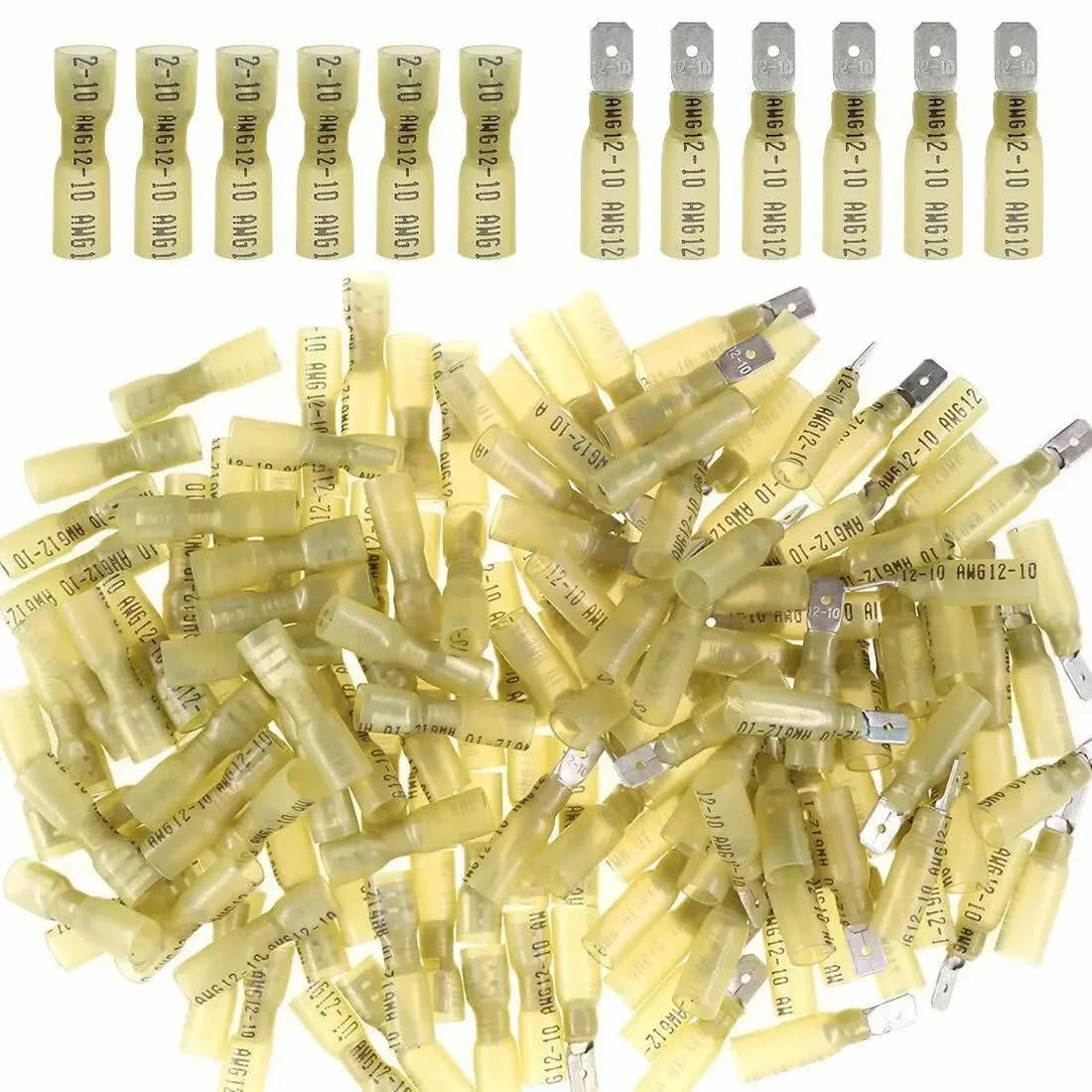 ICXLPMC 50PCS Heat Shrink Spade Quick Disconnects Connectors Insulated Male/Female Wire Crimp Connectors Spade Terminals 12-10 AWG
