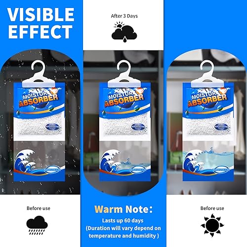 Vista 4 de ZSZMFH Paquete de 15 bolsas colgantes absorbentes de humedad, paquetes de humedad sin fragancia, bolsas deshumidificadoras colgantes para armario