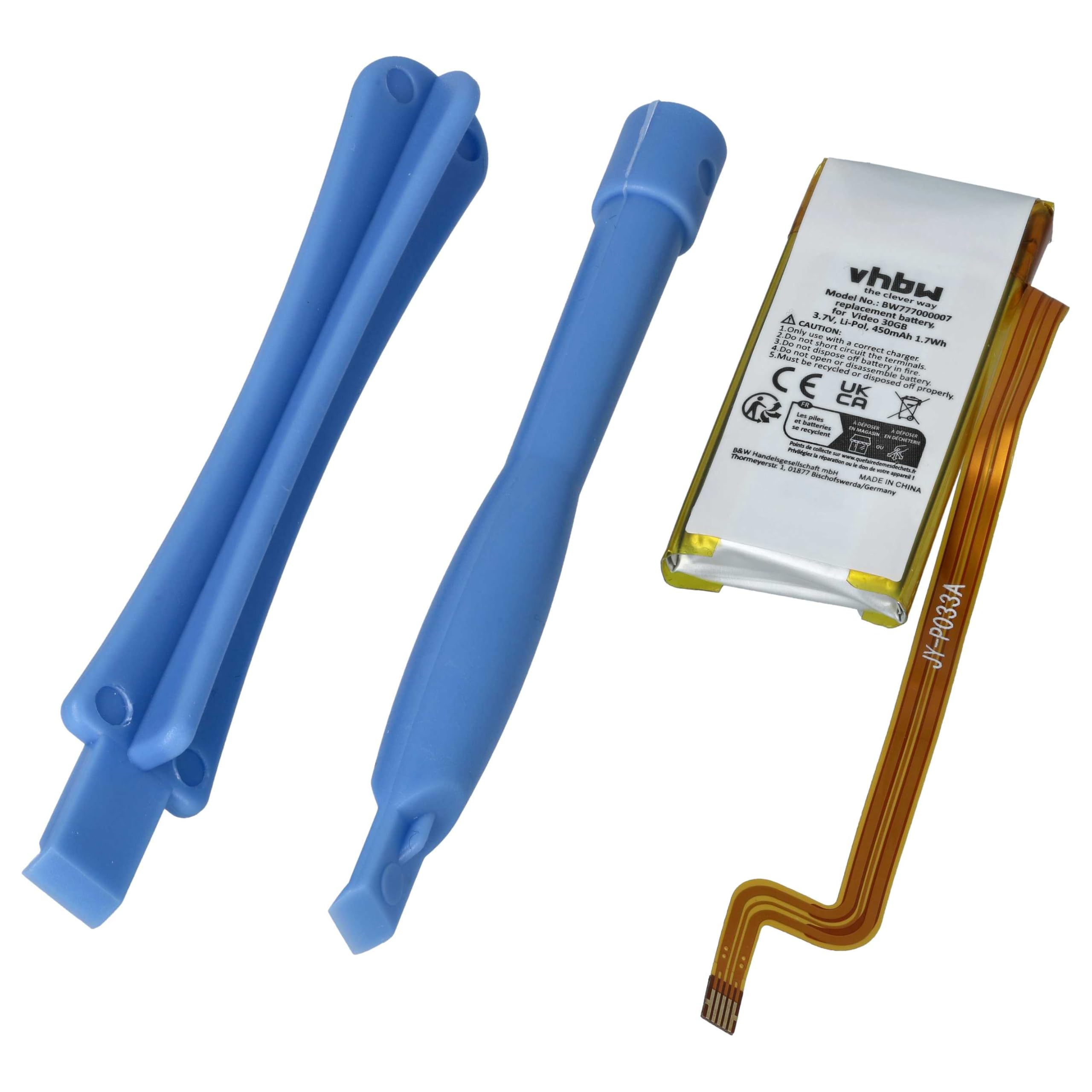 vhbw akumulator litowo-polimerowy 450 mAh (3,7 V) do odtwarzacza wideo MP3 Apple iPod Classic 6th GEN MB147 80 GB, Classic 6th GEN MB147C jak 616-0227, 616-0229, EC008.