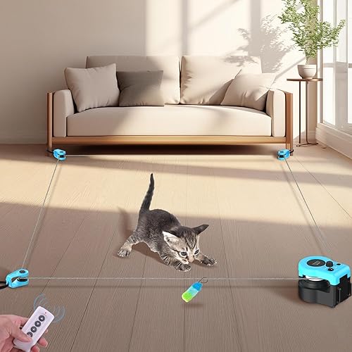 Interactive Cat Toy for Indoor - Automatic Cat Treadmill with Remote Control, 3 Speeds, Quiet Motor & Durable Design | Indoor Chase Hunting Feather Toys for Fitness, Playtime & Energy Release (Blue) - Blue