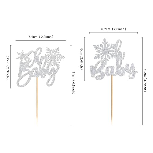 Miniatura 2 de Ercadio Paquete de 24 adornos de copos de nieve para cupcakes Oh Baby con purpurina plateada de copo de nieve Oh Baby para cupcakes de invierno