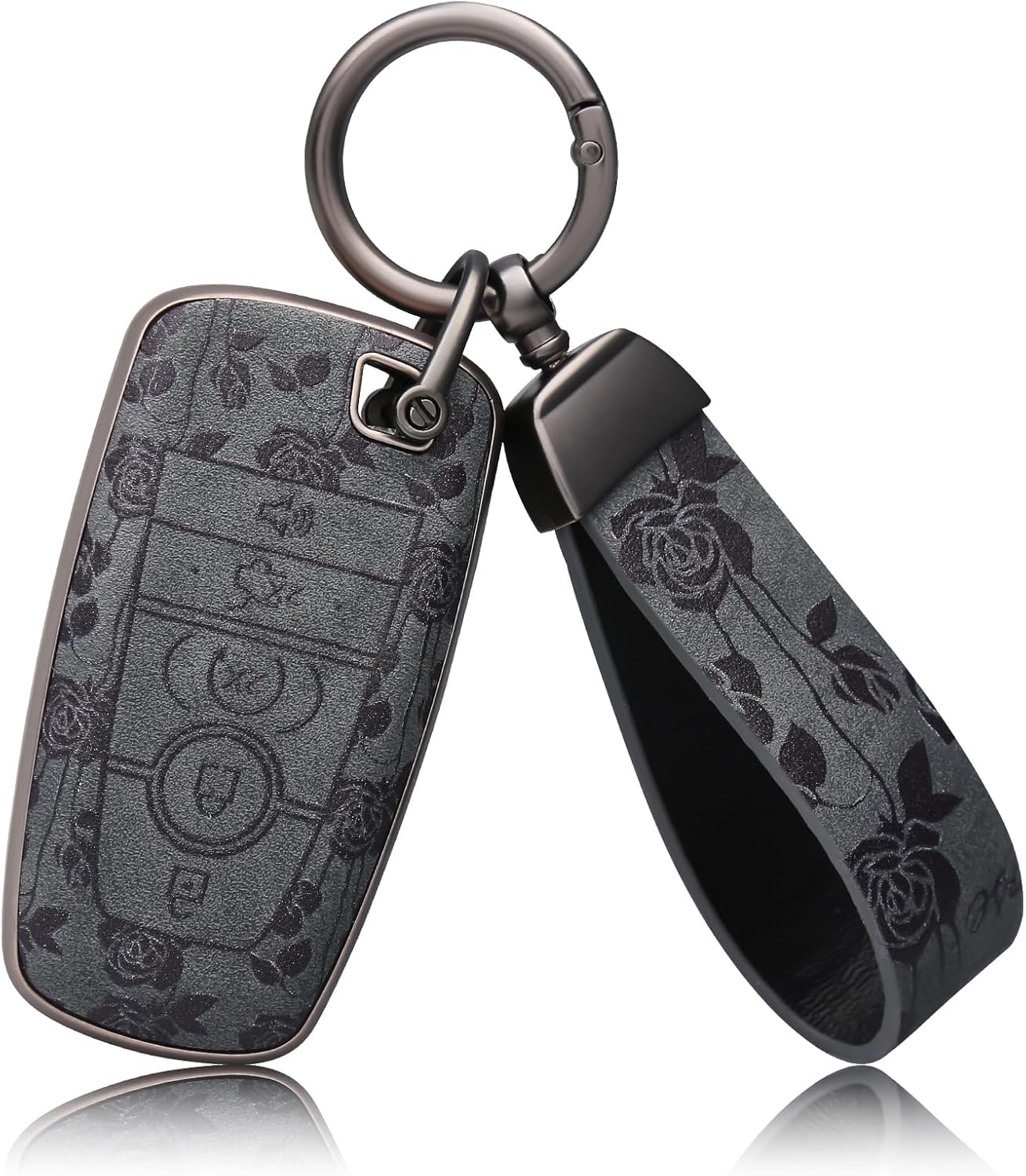 For Ford Key Fob Cover with Keychain, Soft TPU and Leather Key Case Shell Full Protection for Ford Explorer Fusion Escape Edge Expedition F150 F250 F350 F450 F550 Maverick Mustang (Black Rose)