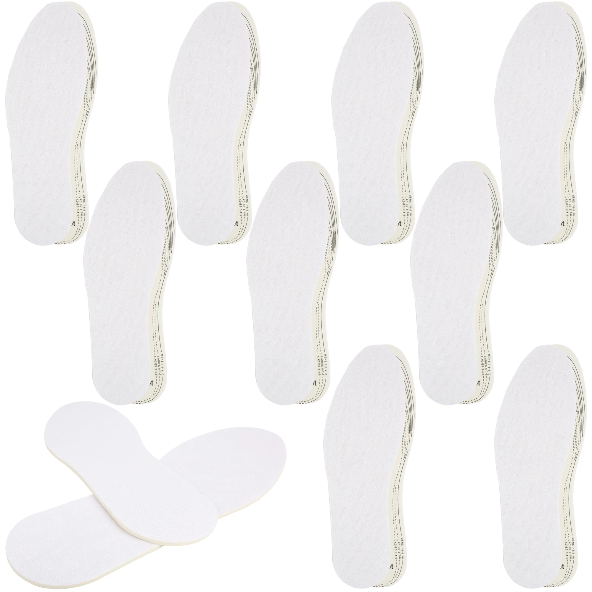 10 Pair Terry Cotton Shoe Insoles Washable Barefoot Inserts Terry Sockless Insoles Odor Control Summer Pure Cotton Absorbs Sweat & Controls Od for Men
