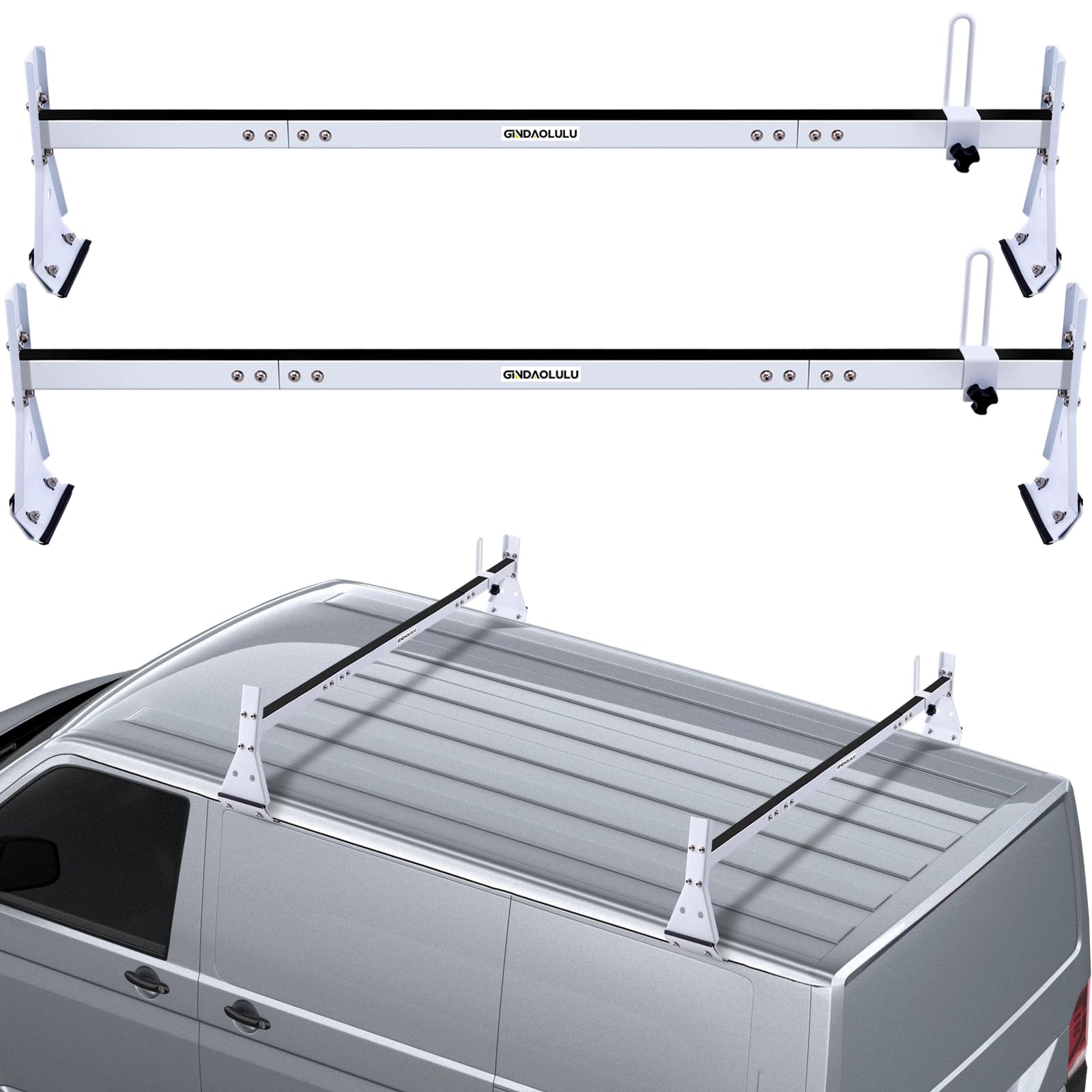 Van Ladder Roof Racks, Universal Cargo roof Rack?Trailer Ladder Rack Shelf?Ladder Shelves for Truck,Adjustable Length 56“-64“, Upgraded Anti Collapse 5-Section 2 Bars and 800 lbs Load Capacity