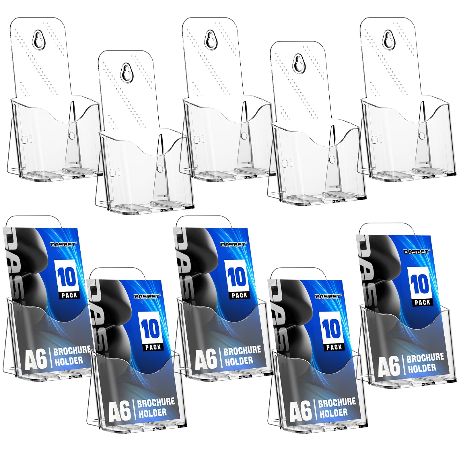 DASBET Lot de 10 supports de brochures A6 en acrylique transparent pour brochures en plexiglas - Présentoir de brochures pour magazines, documents, brochures
