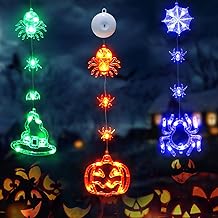 suddus 3 Pack Halloween Lights Battery Operated with Timer, Orange Pumpkin Violet Spider Green Witch Hat Halloween Window Lights with Suction Cup for Home Indoor Party Decor