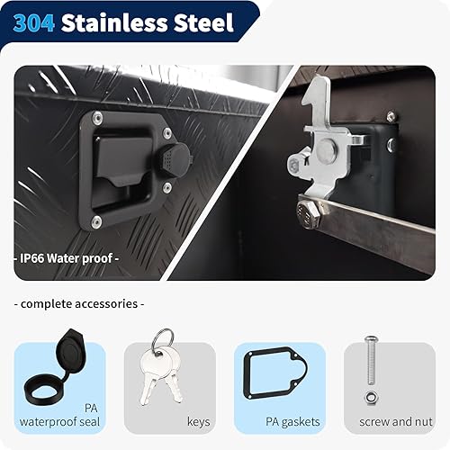 Miniatura 6 de Reemplazo de cerradura de caja de herramientas para camión, pestillo de paleta negro, mango de acero inoxidable, cerradura de montaje empotrado