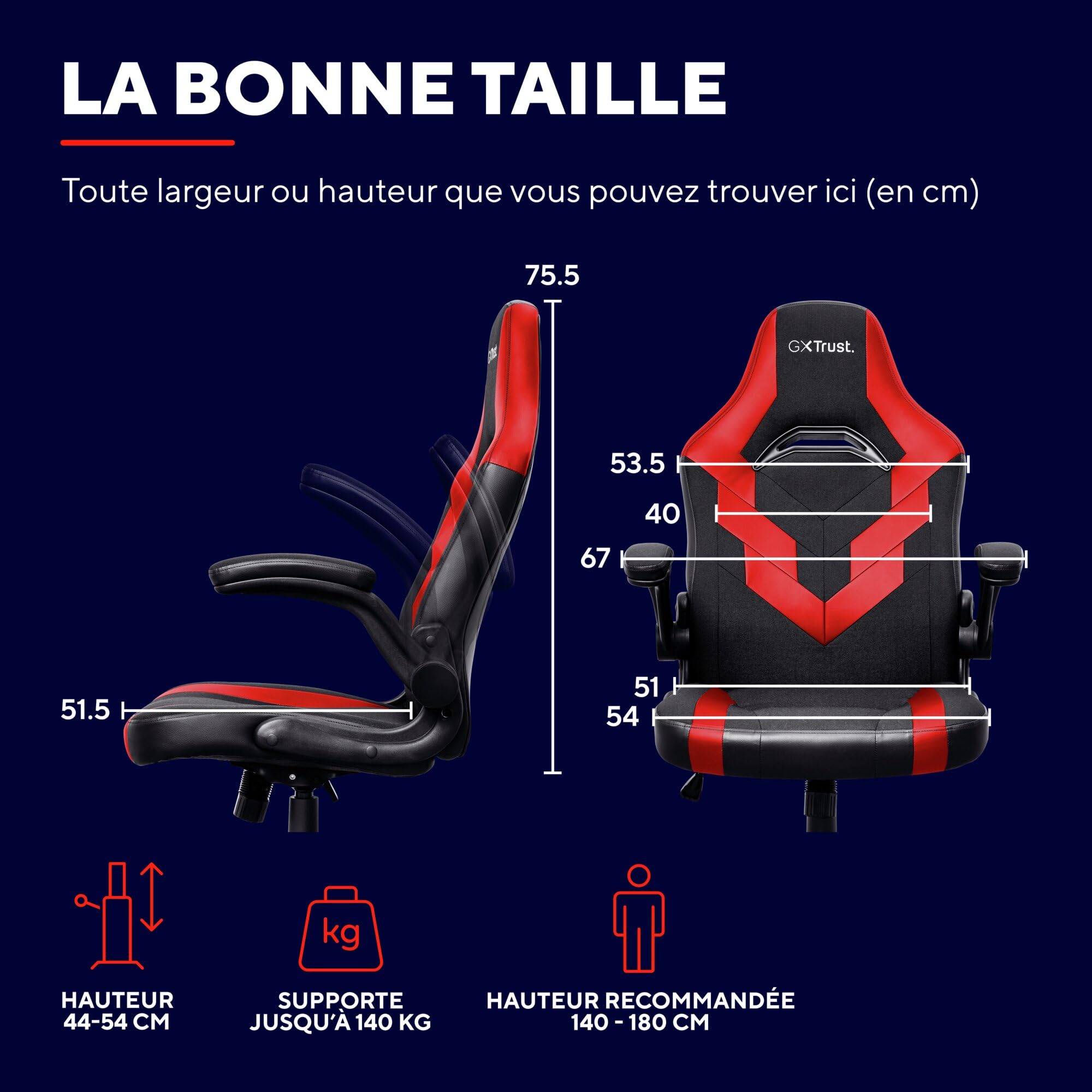 GXTrust Yezz Chaise Gaming avec Accoudoirs Rembourrés, Rouge
