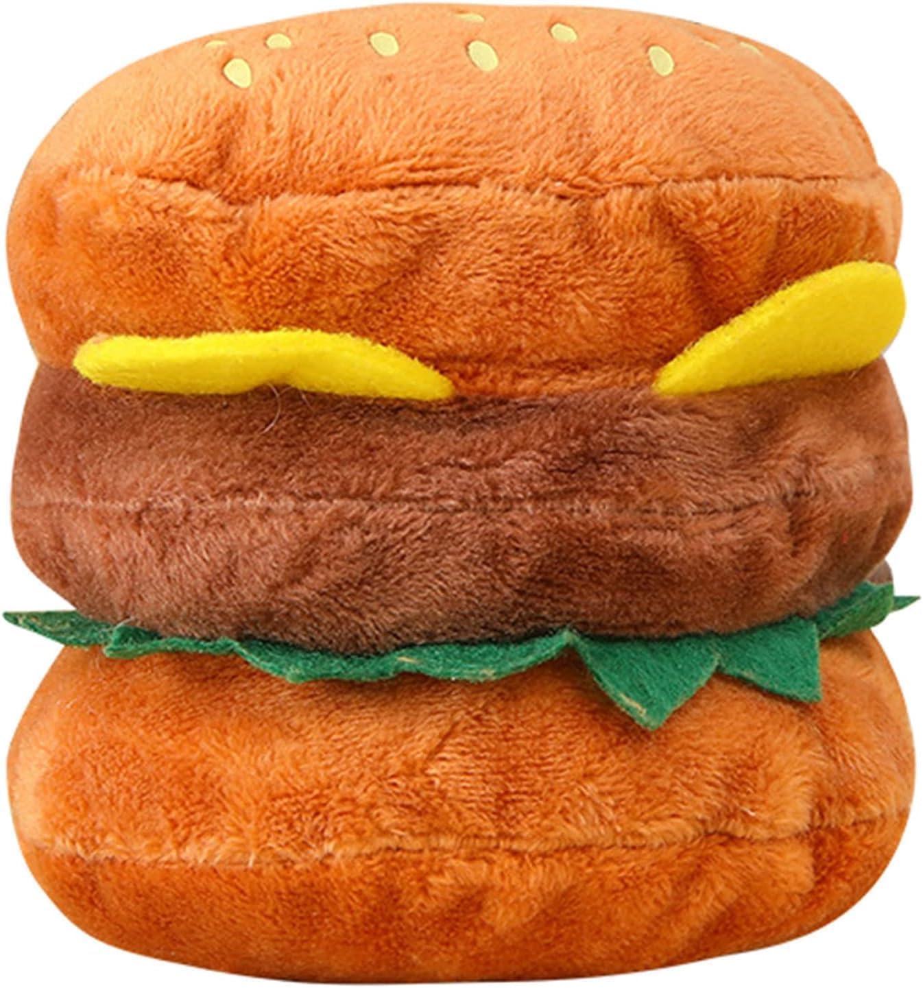 Pchnfei 1Pc Hamburger Shape Dog Plush Squeaky Toy,Dog Squeak Toy for Pet Dogs Biteable Plush Chewing Squeeze Hamburger Bone Biting Resistant Cat Soft Pet for Dogs
