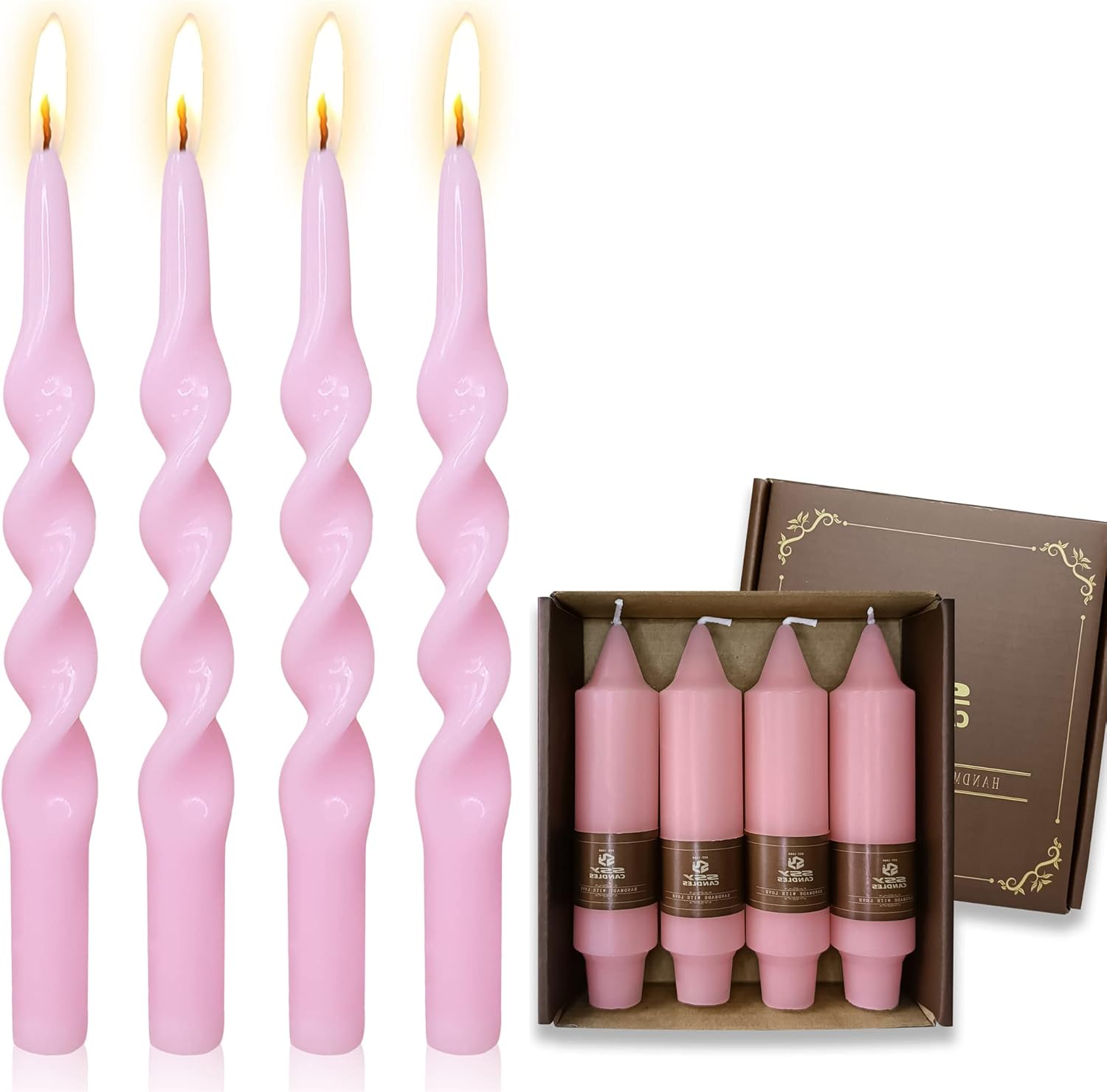 8pcs 5inch Pink Taper Candle Dinner Candle Sticks 10inches Spiral Tapered Candles for Home Décor Weddings Festive Seasons