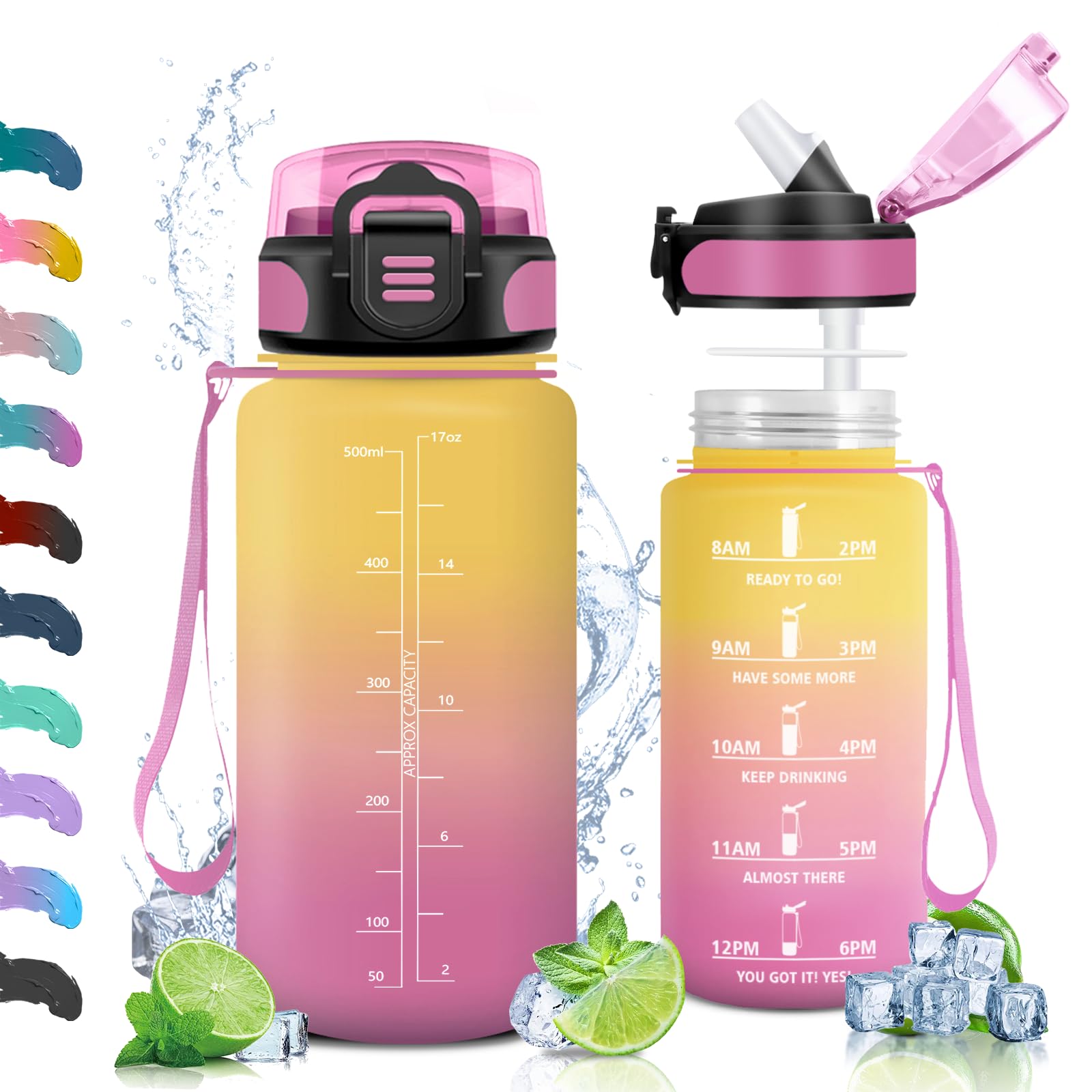 Vikaster Borraccia Bambini, 0.5l Borraccia Bambini con Cannuccia, Borracce Senza BPA & Prova di Perdite, Bottiglia Acqua Sportiva per Bambini Scuola, Bici, Palestra, Yoga, Ufficio, Trekking, Outdoor