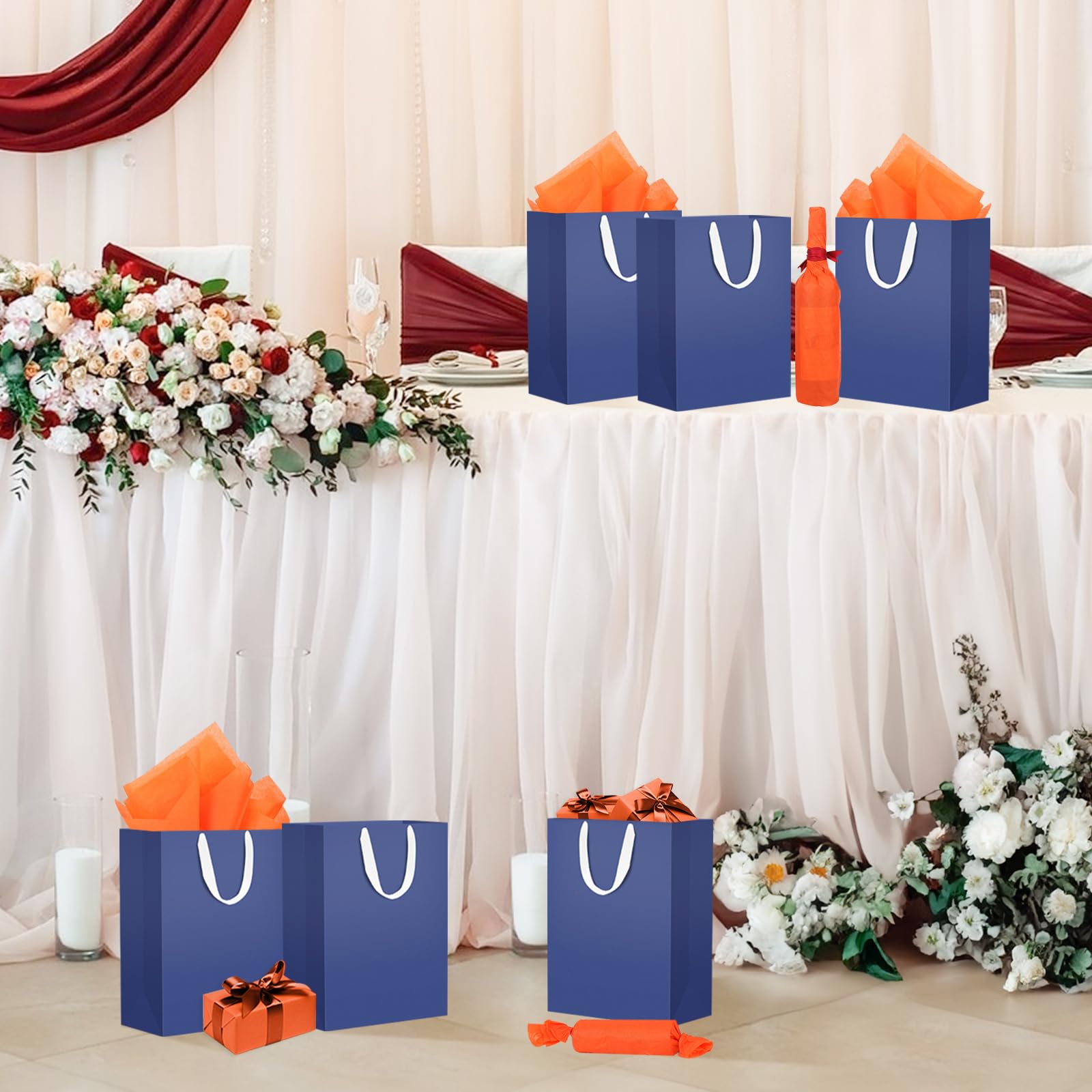 EUSOAR Sacchetti Regalo Blu Scuro - 30 Pcs L 25x13x32cm Buste Carta con Manico - Lusso 230GSM Busta Regalo per Festa Shopper - Grandi Gift Bags Bomboniere Boutiques