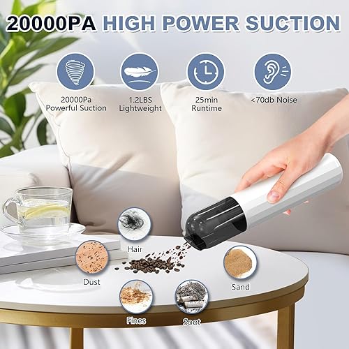 Miniatura 2 de KENNEDICH Aspiradora portátil de mano con 20000 PA de alta potencia, aspiradora compacta 4 en 1 para limpieza de automóvilhogar, mini aspiradora
