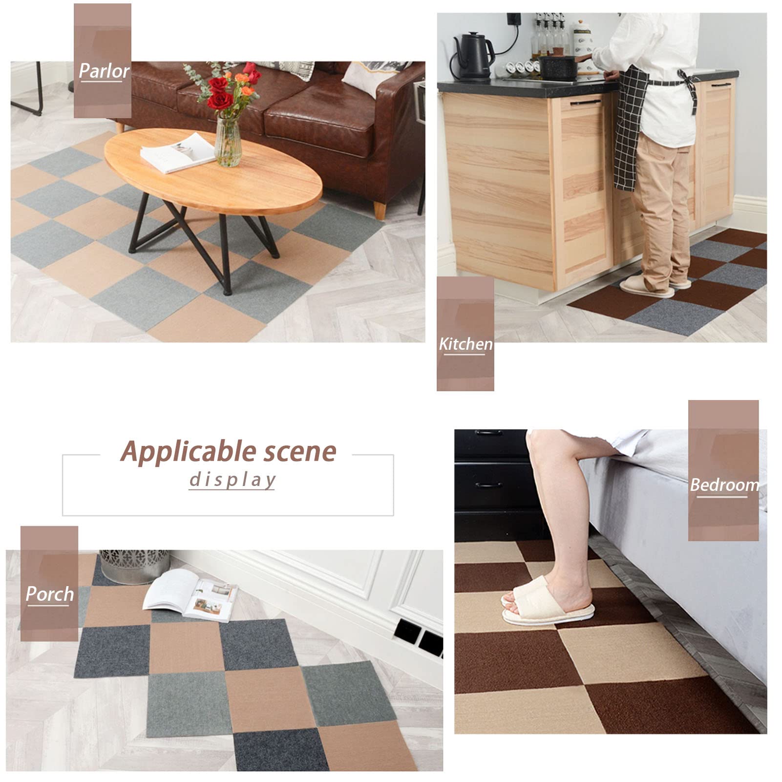 Teppichfliesen für Zuhause, quadratisch, selbstklebend, 30 x 30 x 0,4 cm, für gewerbliche Böden, einfach abzuziehen und aufzukleben, für glattes Holz