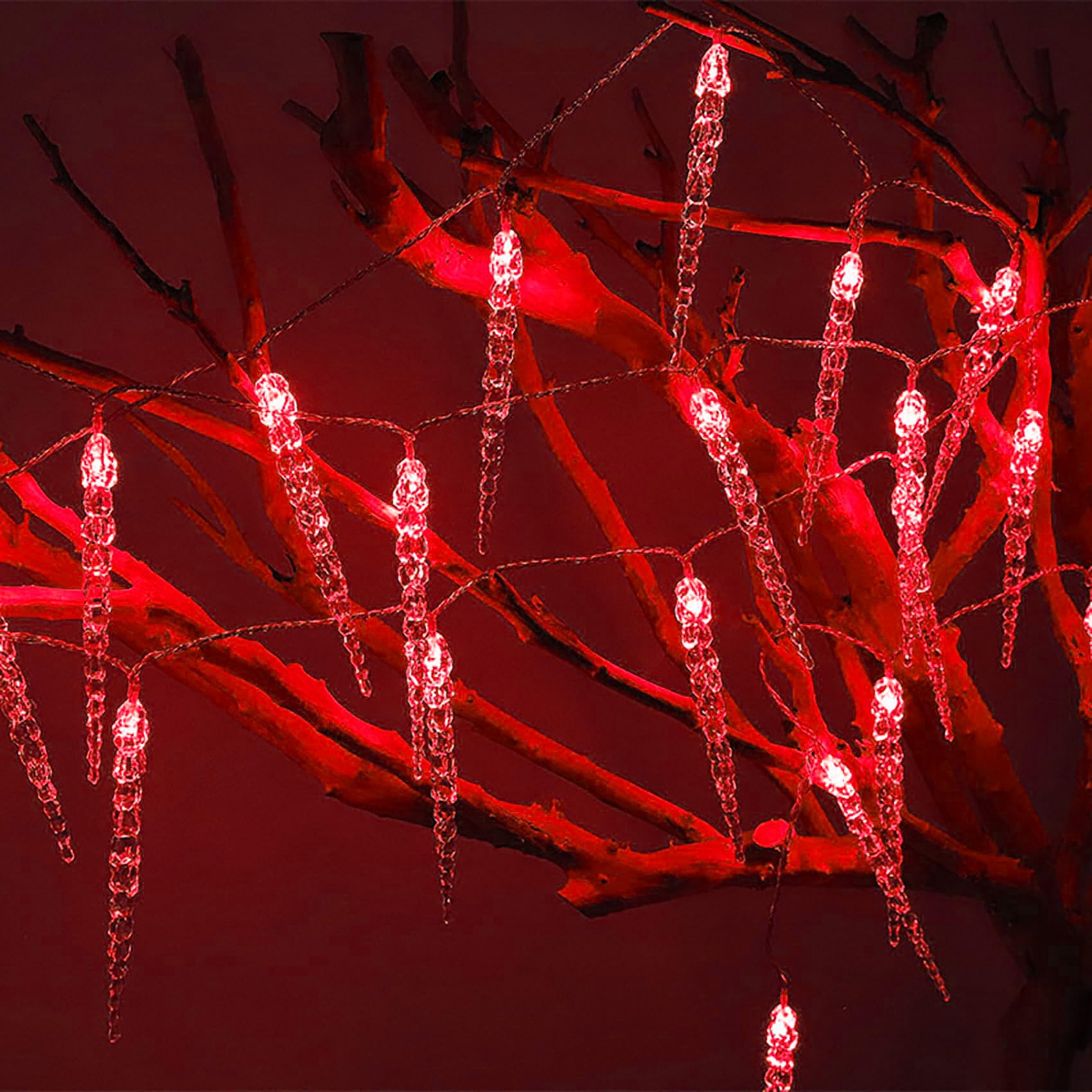 Guirlande lumineuse LED stalactites, 10 m / 100 LED, rideau lumineux électrique en acrylique cristal avec câble d'alimentation (rouge)