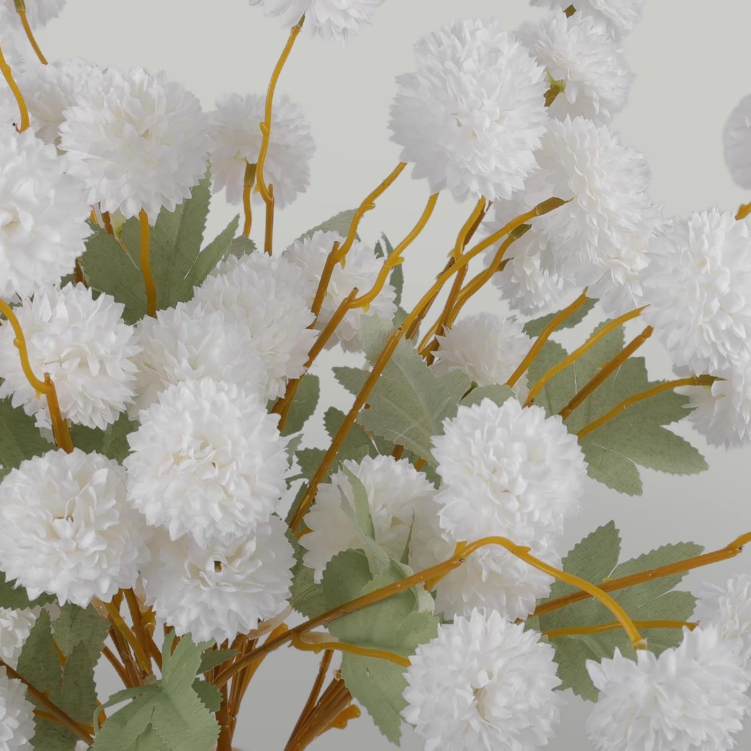 Hananona 12 Pcs Artificial Kiku Flowers, Fake White Chrysanthemum Pom Pom Mums Flower Faux Floral Arrangements Wedding Centerpiece for Fall Home Kitchen Decor (12, White) - Image 3