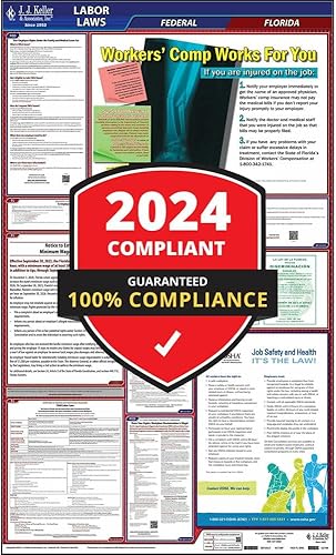 Póster de la ley laboral federal y Florida 2023 (inglés, estado de FL) Póster laminado todo en uno compatible con OSHA