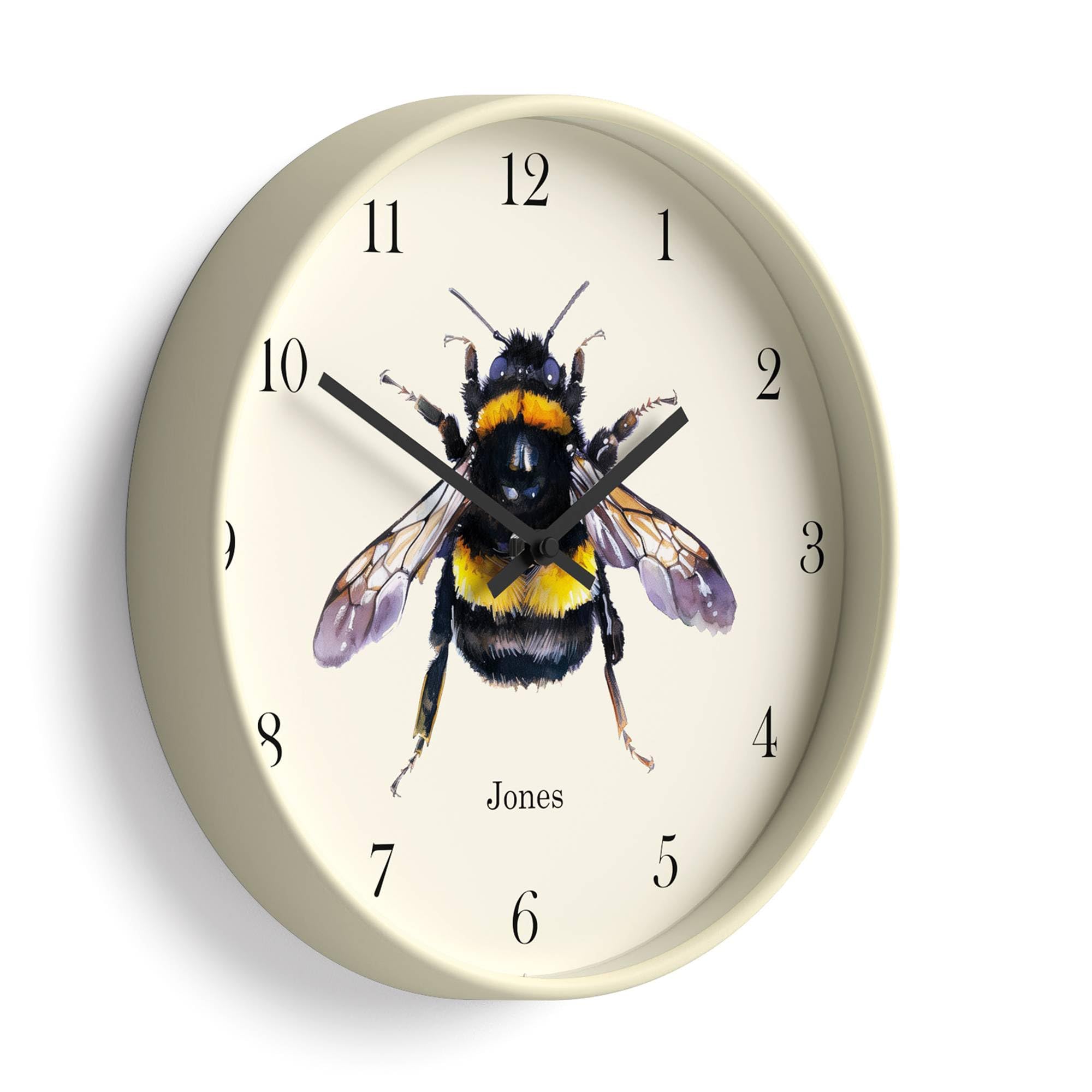 Jones Clocks Pale Cream Jones Clocks® Bee Wall Clock | Modern Clock With Honeybee Illustration | 30Cm | | Decorative Design For Kitchen, Living Room, Bedroom Or Office