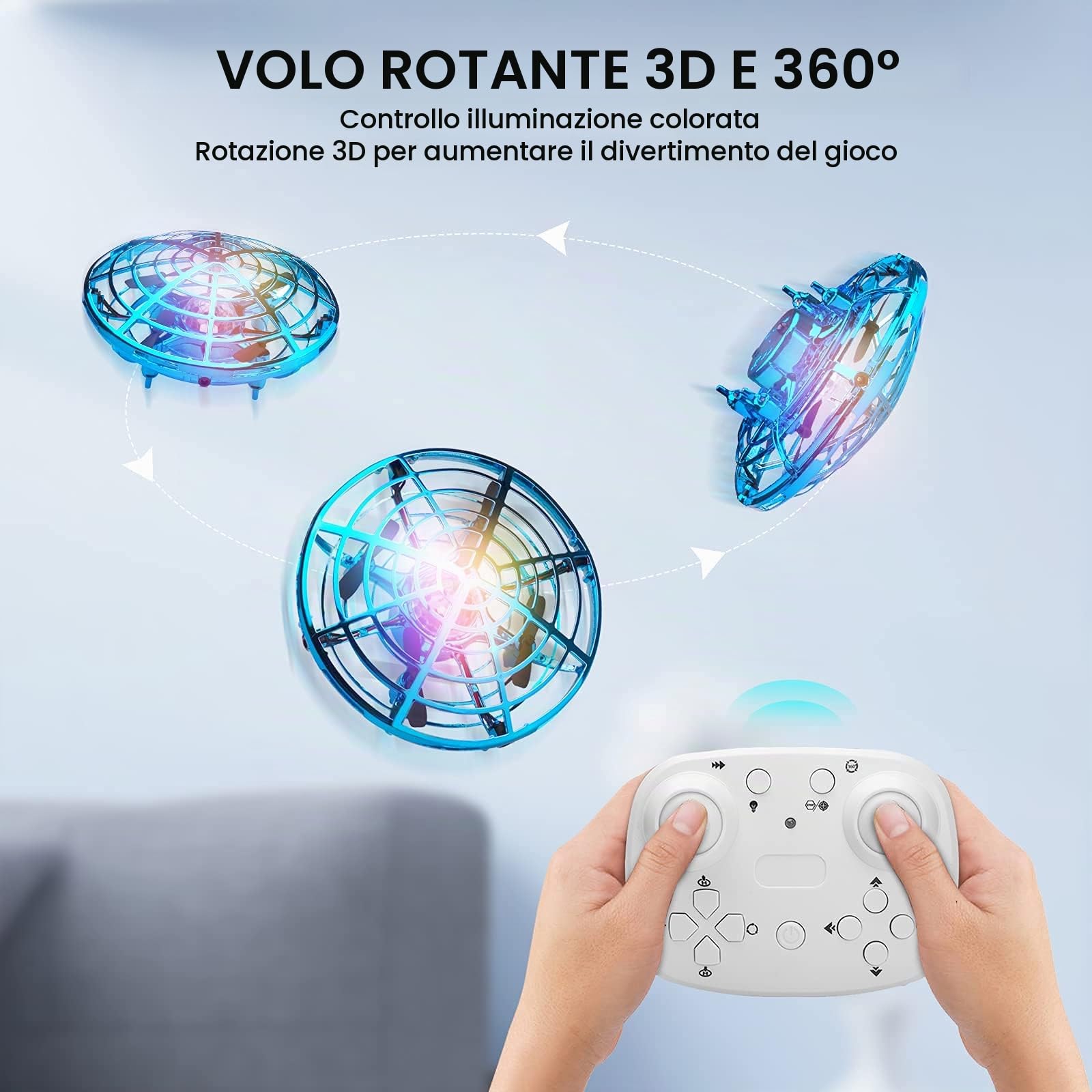 Nuovi Drones à Main, Mini Drone UFO Mains Libres Rotaion 360°, Télécommande LED Avion Jouet Volant Cadeau per Bambini