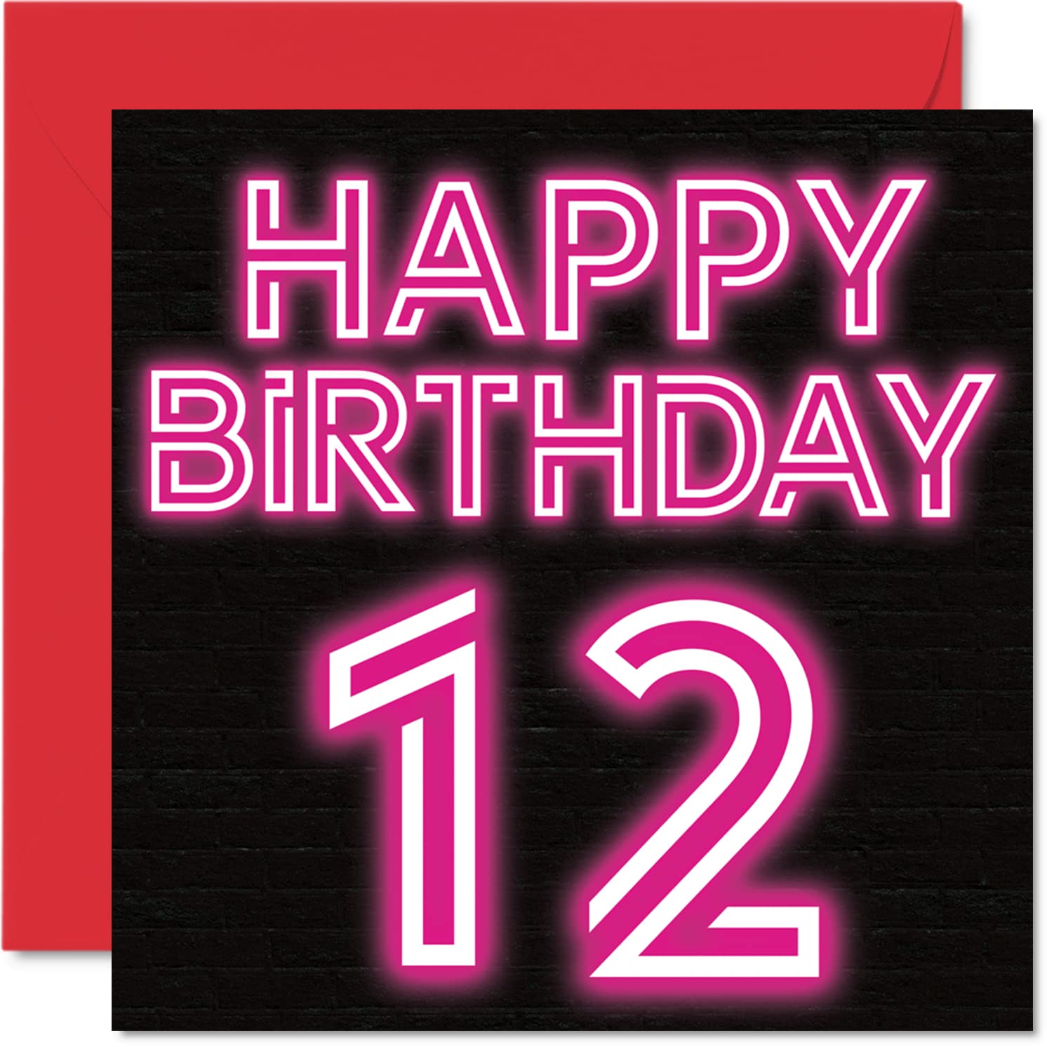 Amazon | 楽しい12歳の誕生日カード 男の子/女の子向け - ネオンスロー