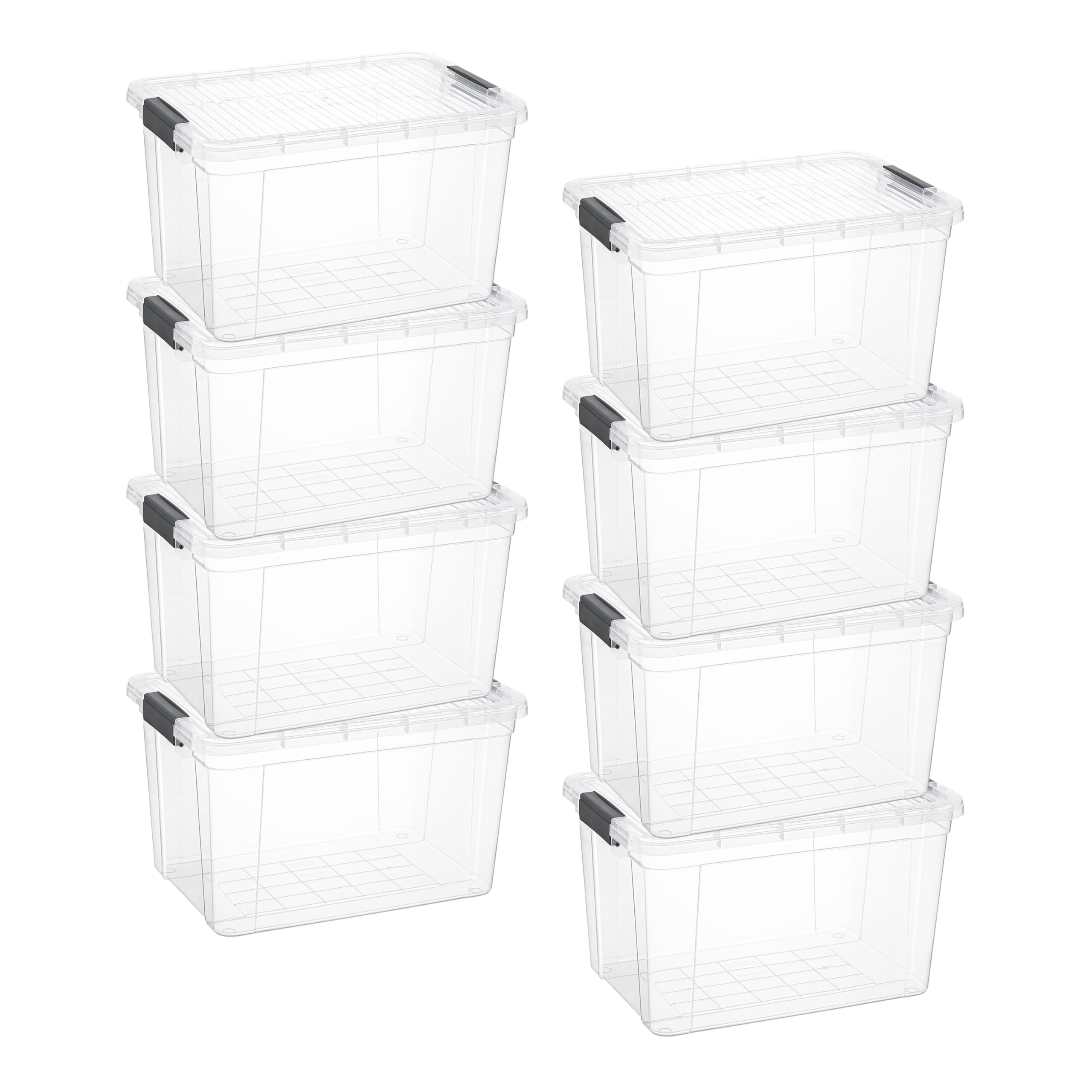 Superio 26.5 Quart Clear Plastic Storage Boxes with Lids, Stackable Organizer Containers, BPA-Free Storage Bins for Home, Office, School &amp; Dorm, 8 Pack