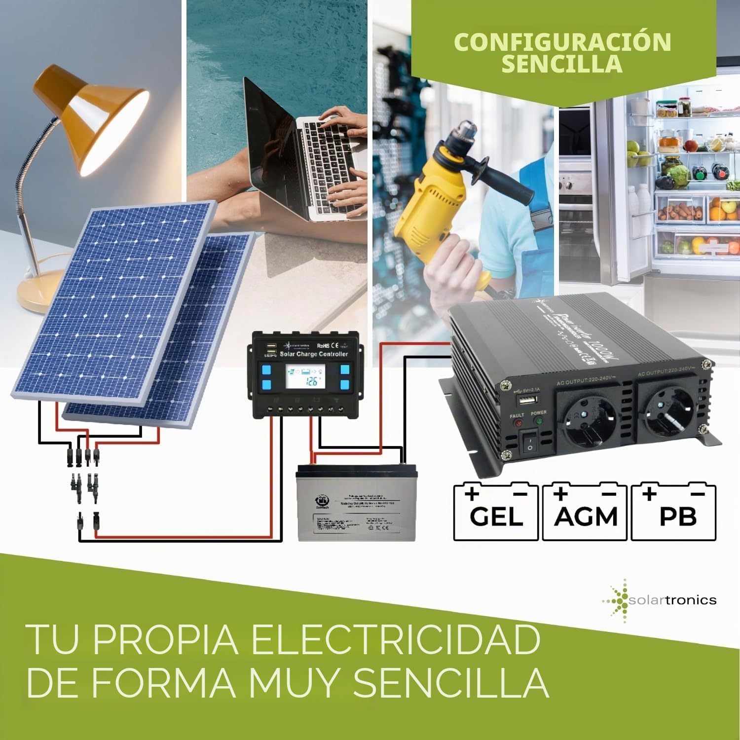 Convertidor de Tensión 1000-2000 Vatios 12-230V Negro