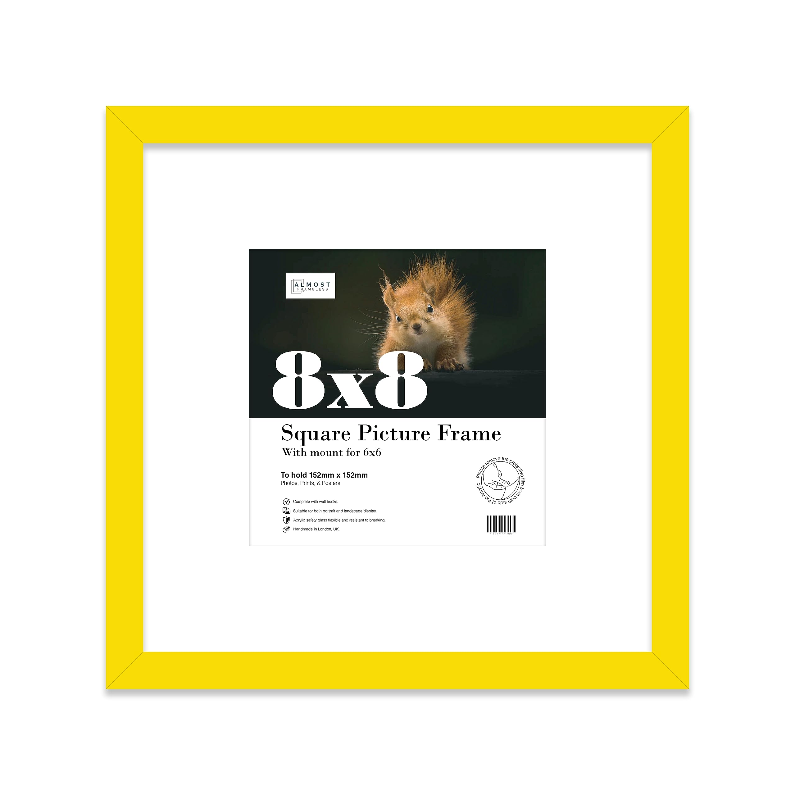 8X8" Yellow Picture Frame8X8" Square Frame With 6X6" Mount For 8X8"/6X6" Pictures Vintage Style Thin Edge1 Pack from B&Q