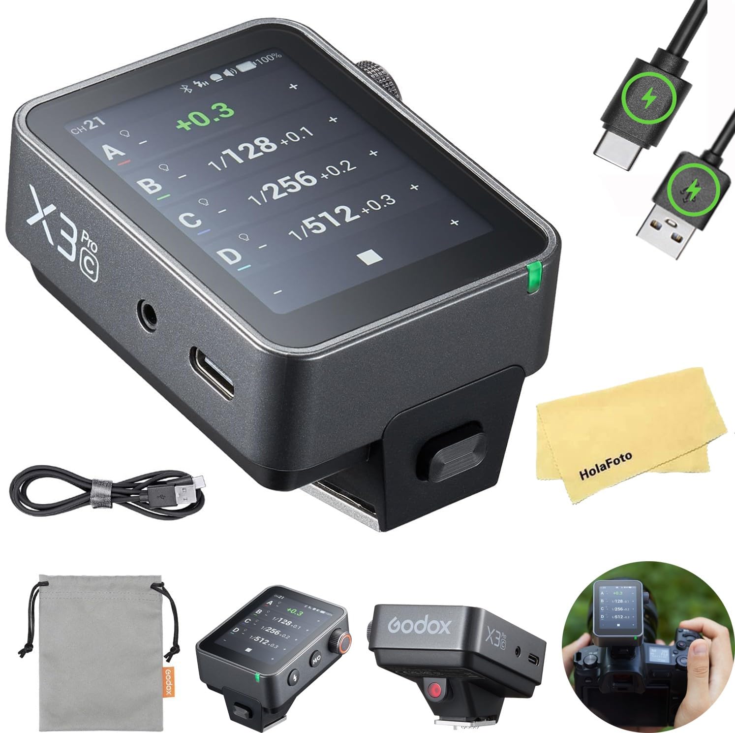 GODOX X3 PRO C X3PRO C 2.4G TTL Wireless Flash Trigger for Canon Camera,Built-in 3.87V/2930mAh Lithium Battery,2.4" LCD Touch Screen,Shutter Control,Support Bluetooth&APP Control,X3C Upgrade Version