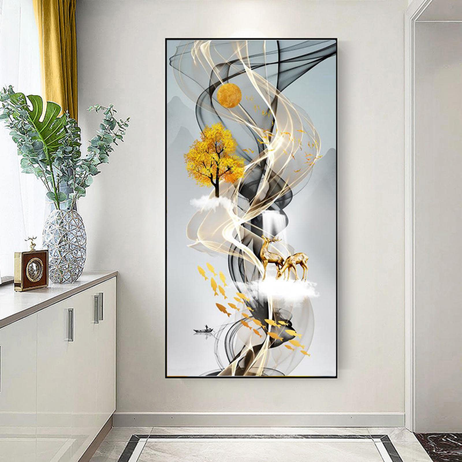 KADING Abstraktes Licht Luxus Band Poster Wandkunst Bilder für Wohnzimmer Dekor Bunte Leinwand Malerei Home Indoor Dekoration 45x90cm(18x35in) Innenrahmen