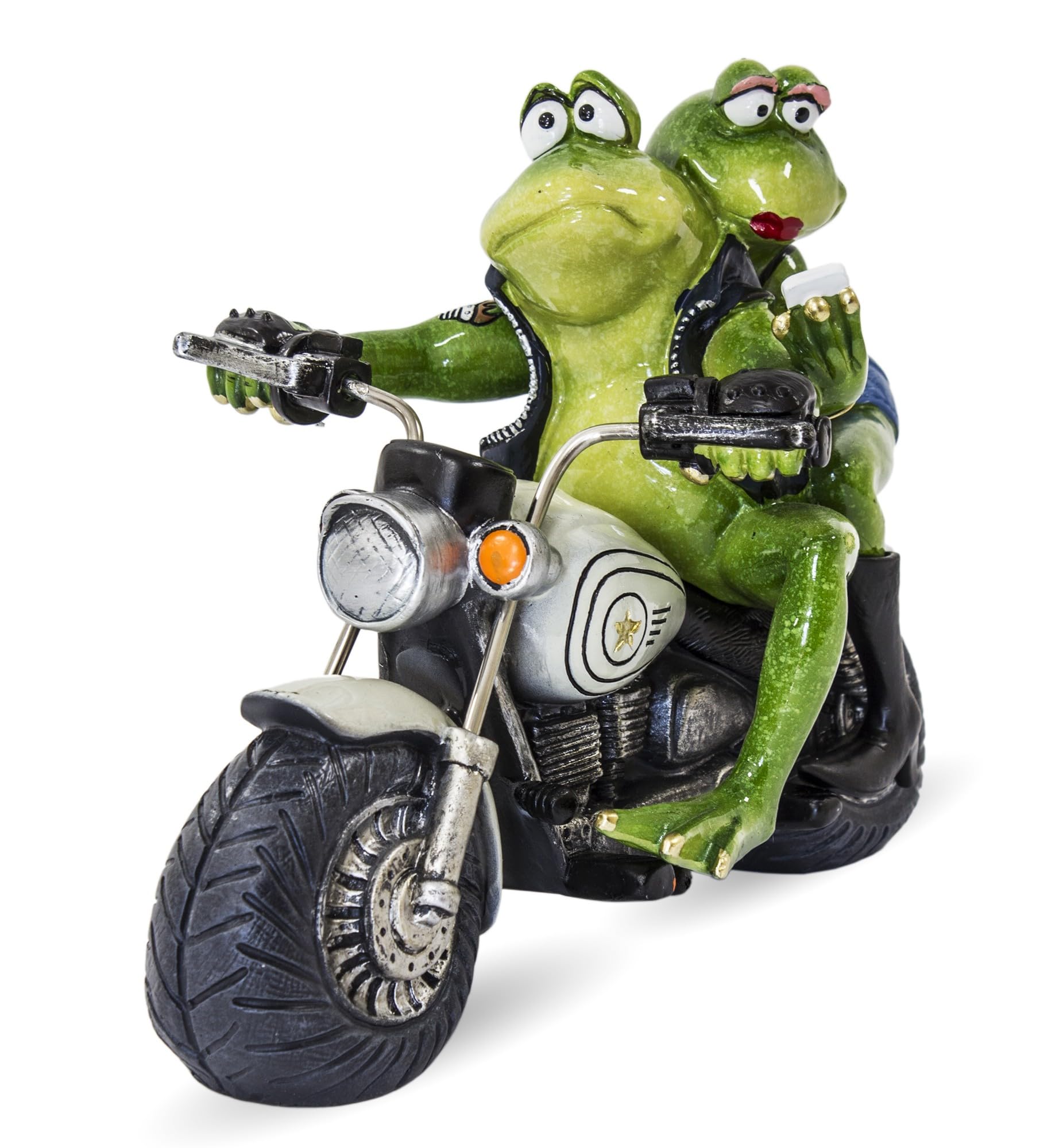 Frosch Figuren | Lustige handbemalte Dekofigur Polyresinoriginelle | Geschenkidee für Sammler & Humor-Fans (Frösche Motorradfahrer / 19x24x14,5 cm)