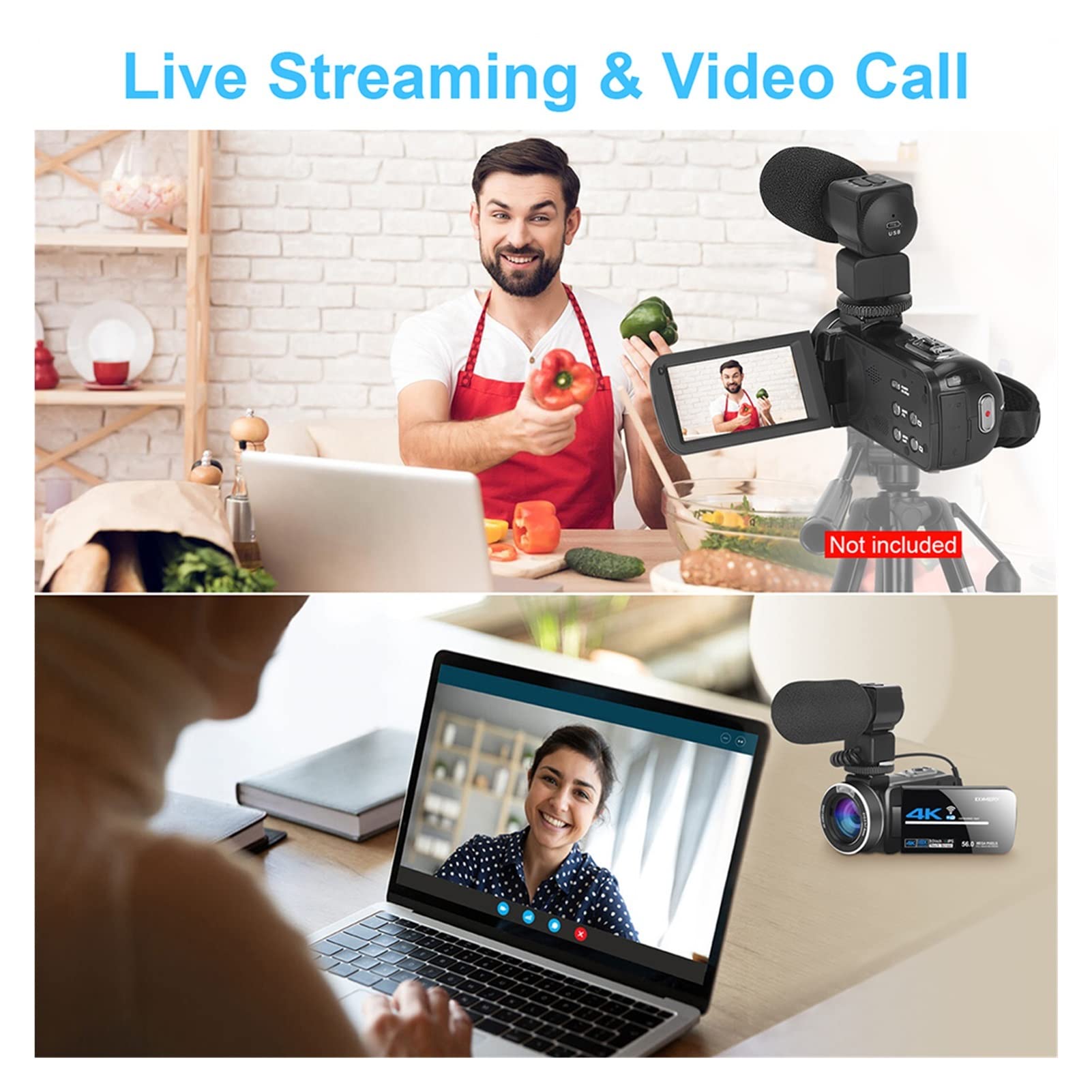 Cámara de Vlogging, Cámara de Video vlogging de videocu Poco 4K for la grabación de vlog 5 6MP Y IR Cámaras de visión Nocturna cámara de Mano con función WiFi(Standard,Grey)