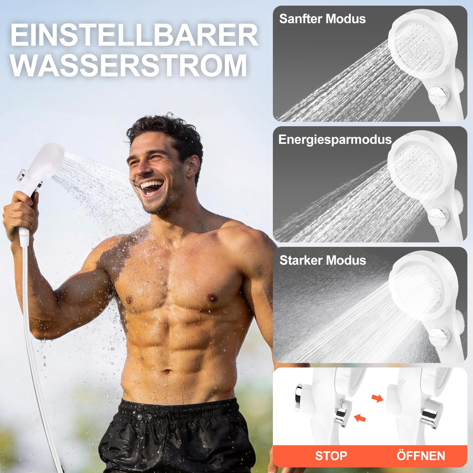 B013 Portable Camping Dusche mit 7800mAh Akku, USB-C, 3-Stufen Duschkopf & leiser Pumpe – Wasserdicht mit LED Temperaturanzeige für Vanlife, Outdoor Reise, Strand & Haustier