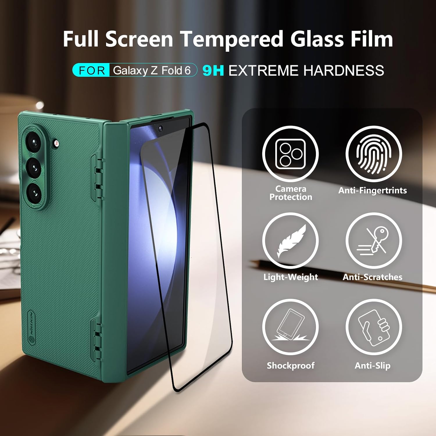 Nillkin for Samsung Galaxy Z Fold 6 Case with Screen Protector, Hinge Protection, Frosted Matte Texture [Not Magnetic] Slim Fit Protective Phone Case for Galaxy Z Fold 6 Green