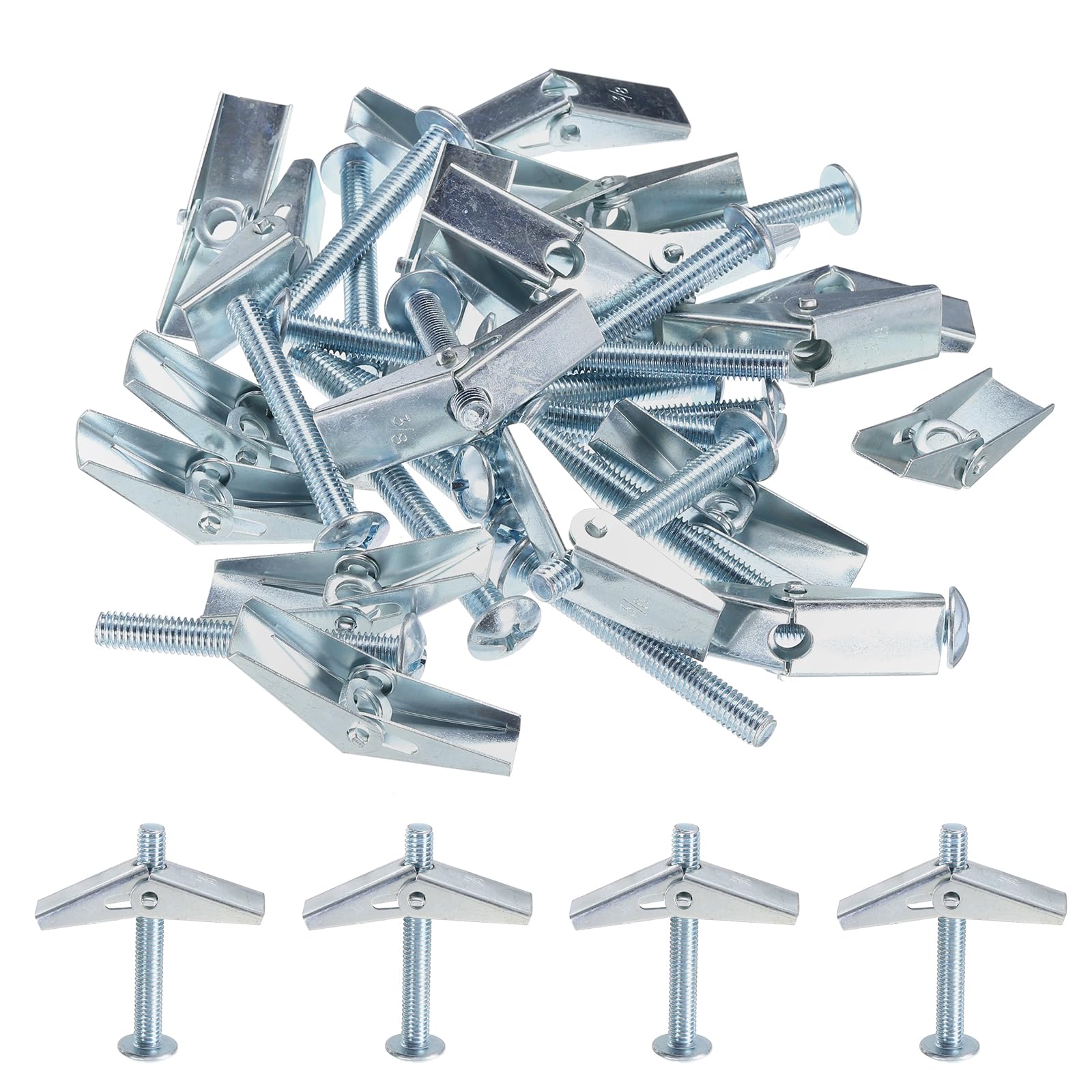 uxcell 20 tasselli a molla a levetta, 3/8 "x3" Ancoraggi a farfalla filettatura maschio caricato a molla a parete cava testa rotonda bullone a levetta